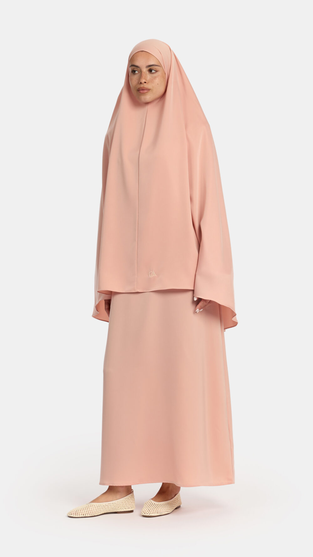 Satin khimar Salmon (Asymmetric)