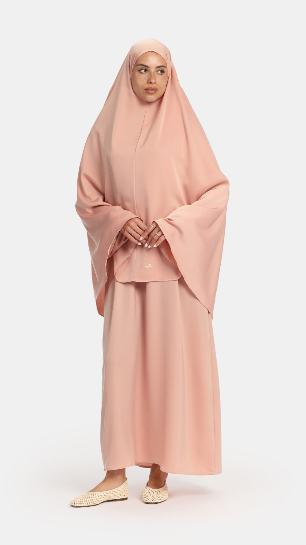 Satin khimar Salmon (Balloon sleeve)