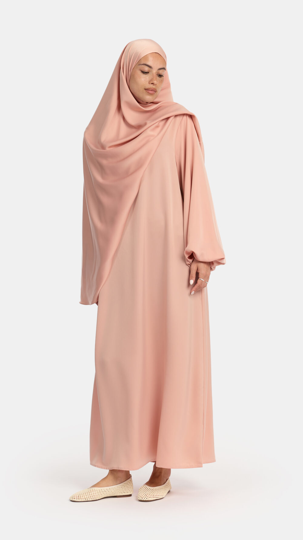 Satin balloon sleeve abaya Salmon