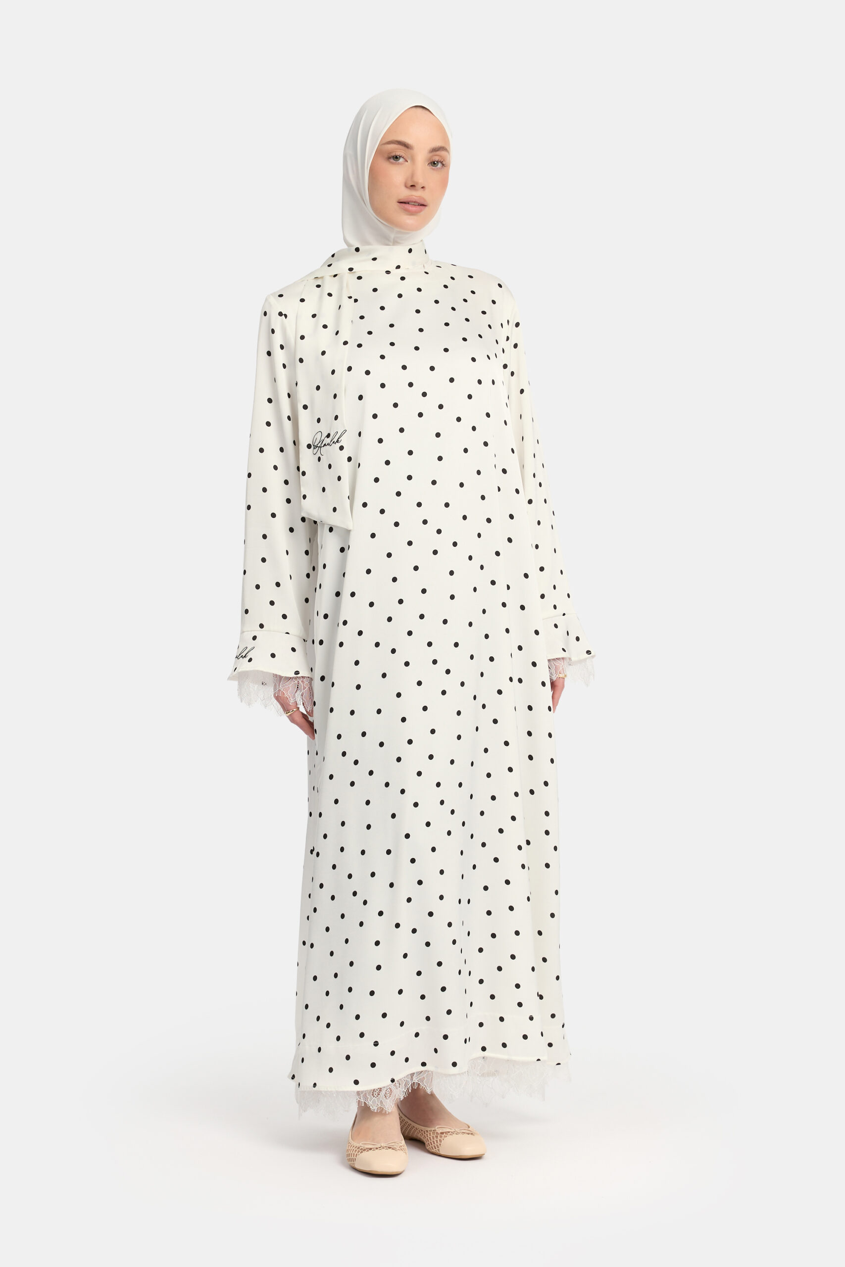 Soft dot abaya White OAmalak - Afbeelding 2