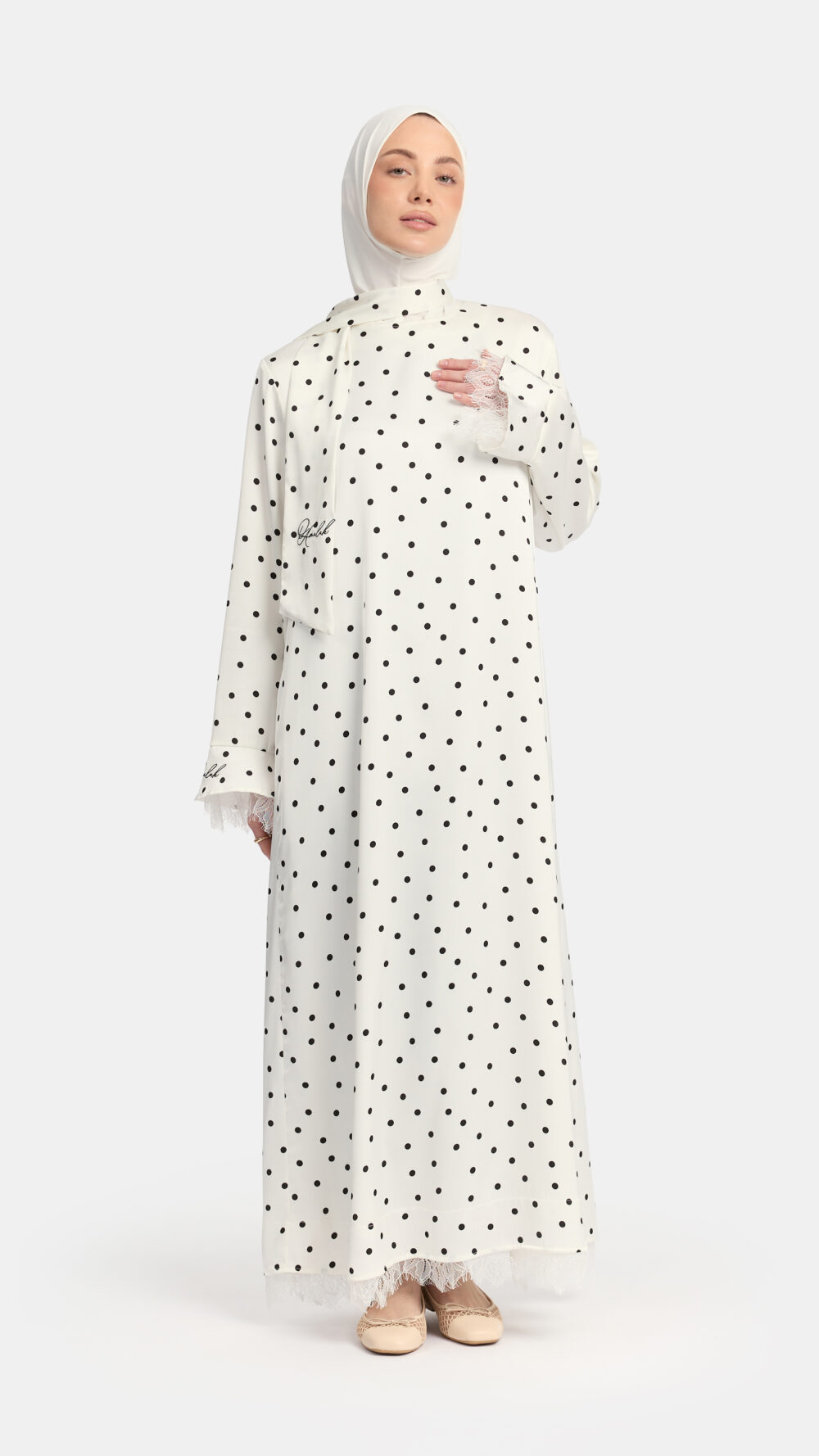 Soft dot abaya White OAmalak