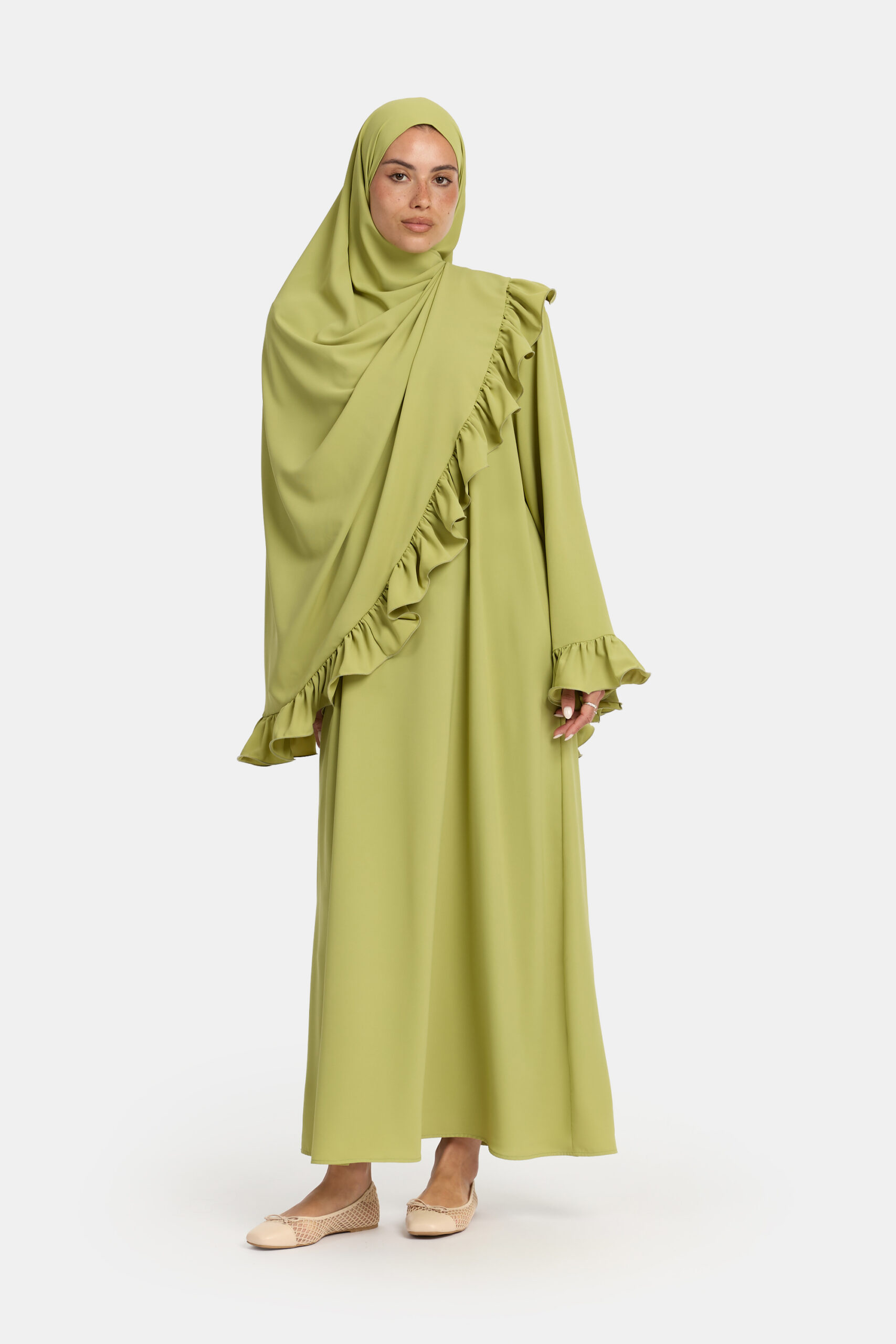 Nidha flounce abaya Pistache - Afbeelding 2