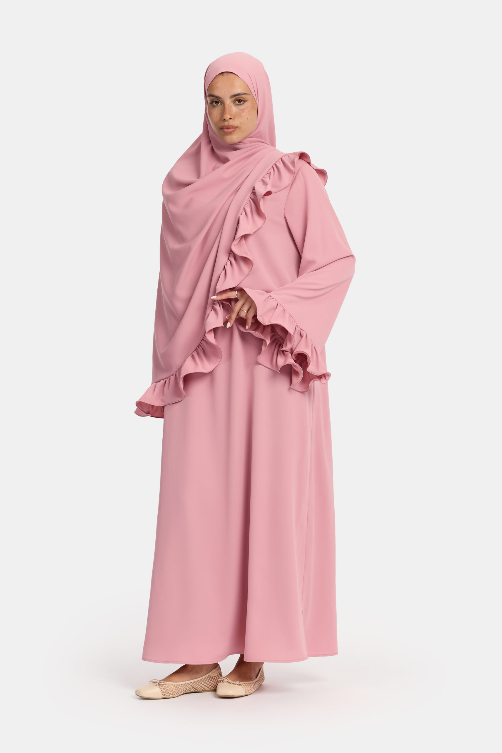 Nidha flounce abaya Dark Rose