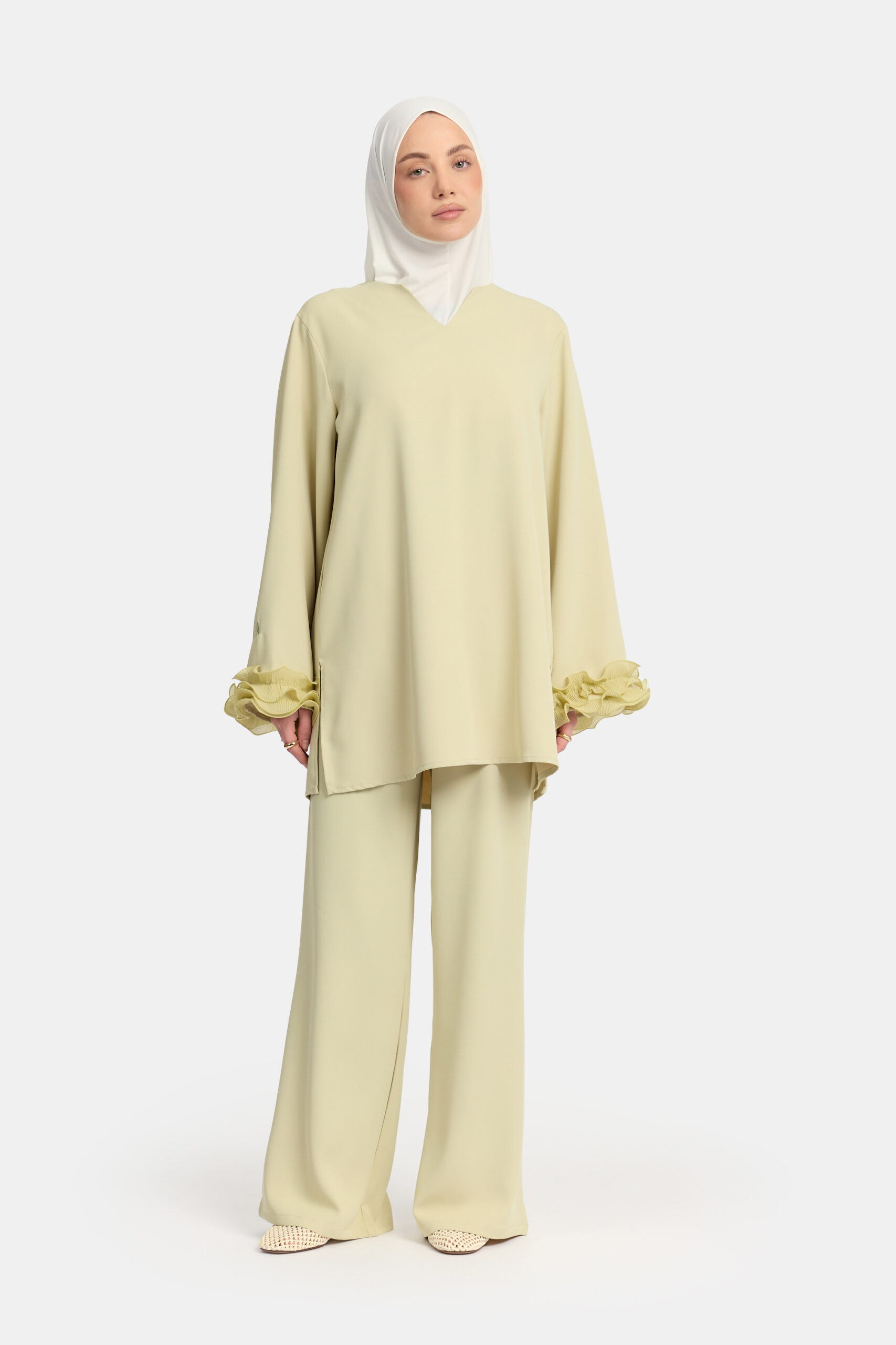 Wrinkle chiffon twinset Pastel Mint