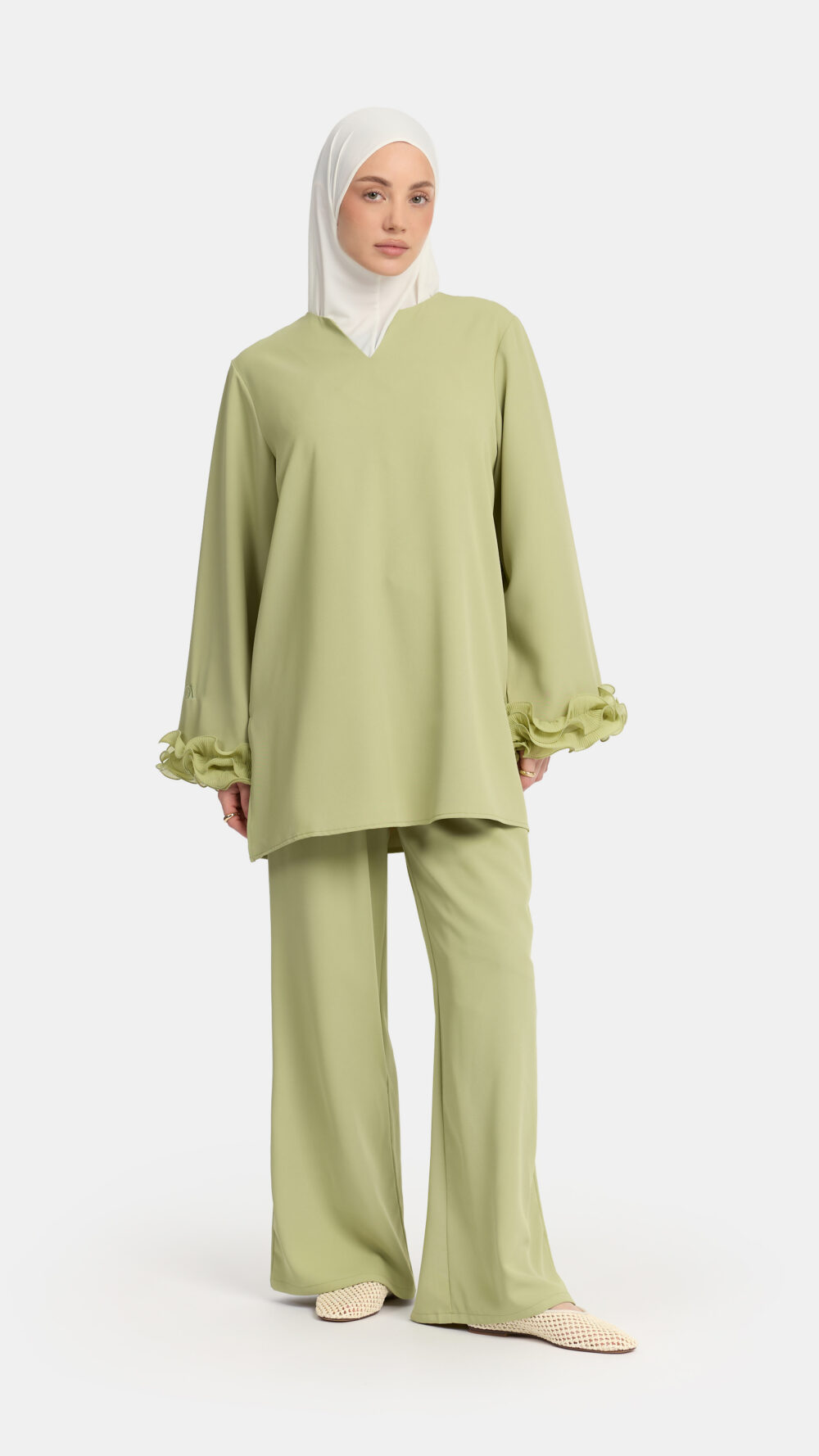 Wrinkle chiffon twinset Leaf Green