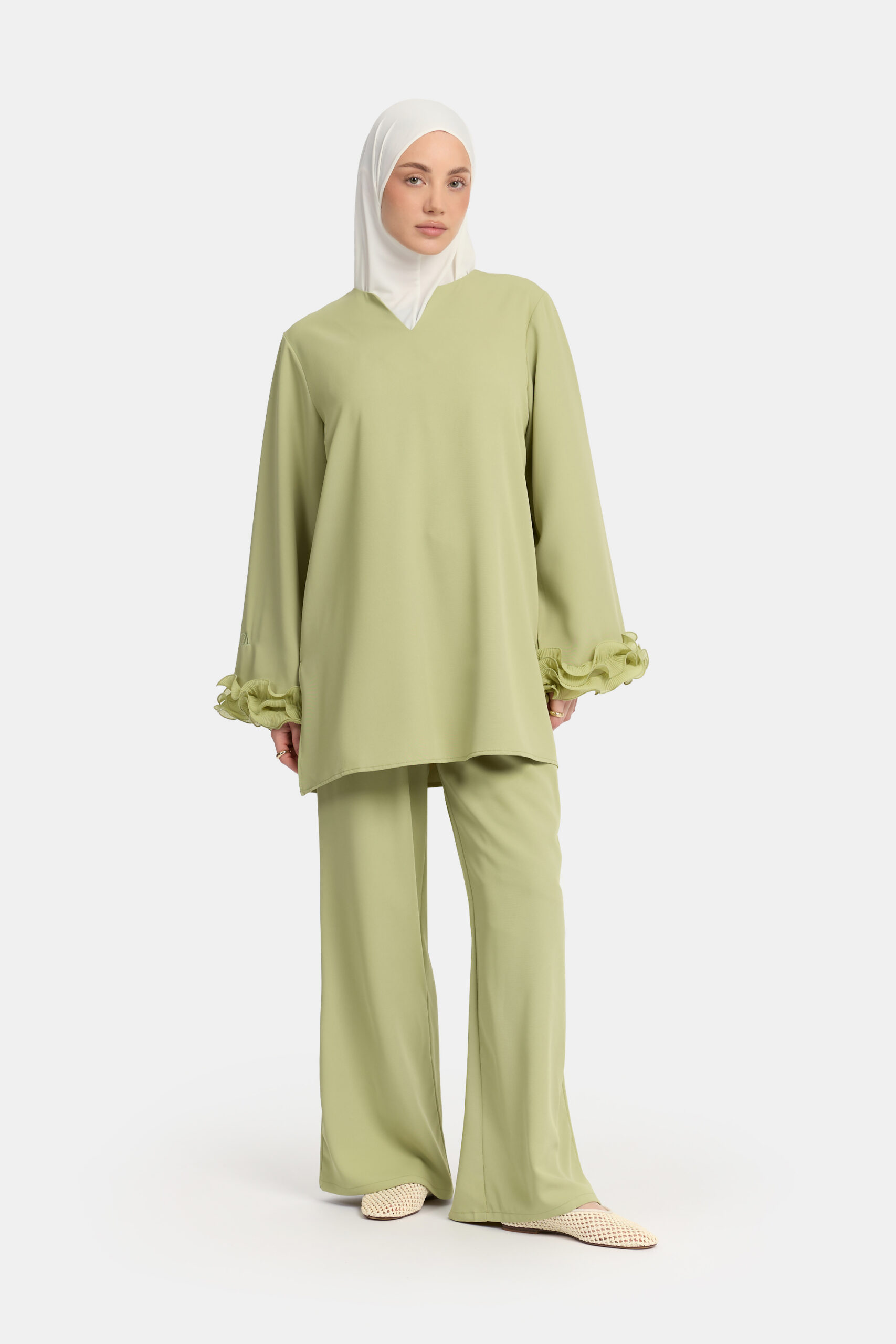 Wrinkle chiffon twinset Leaf Green