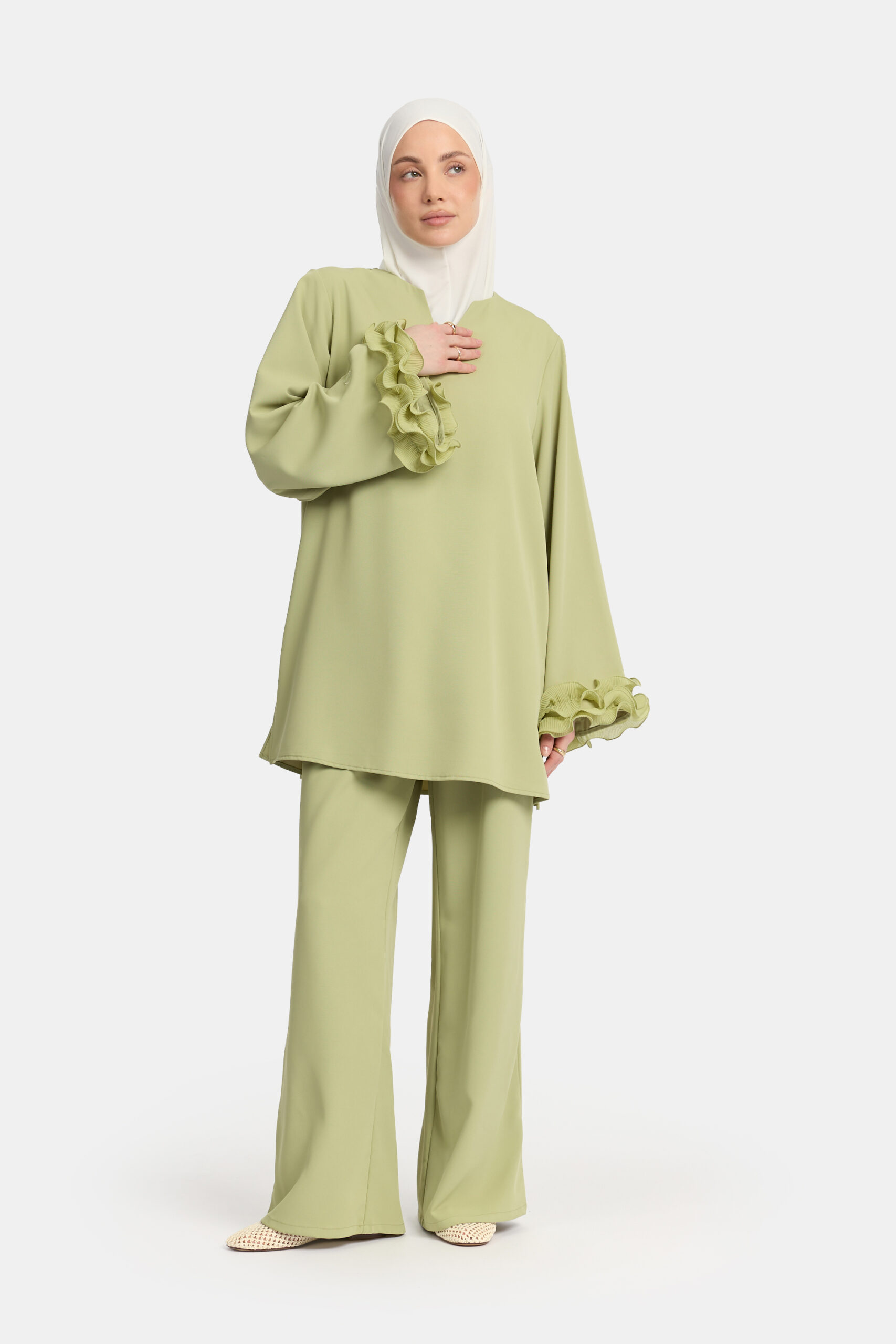 Wrinkle chiffon twinset Leaf Green - Afbeelding 3