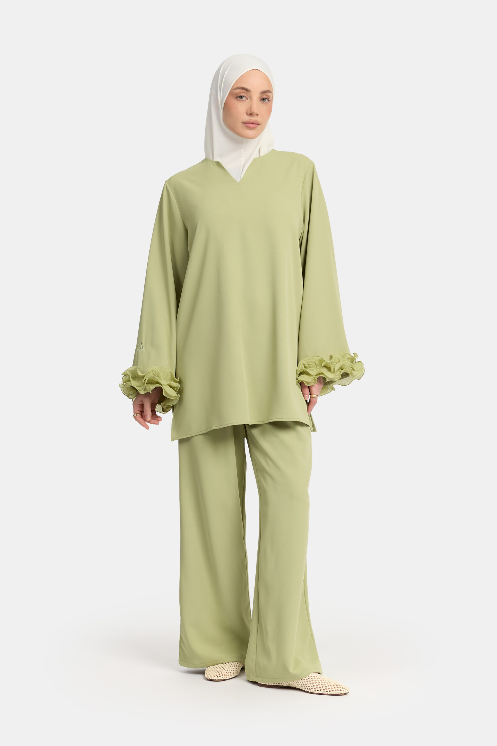 Wrinkle chiffon twinset Leaf Green - Afbeelding 2