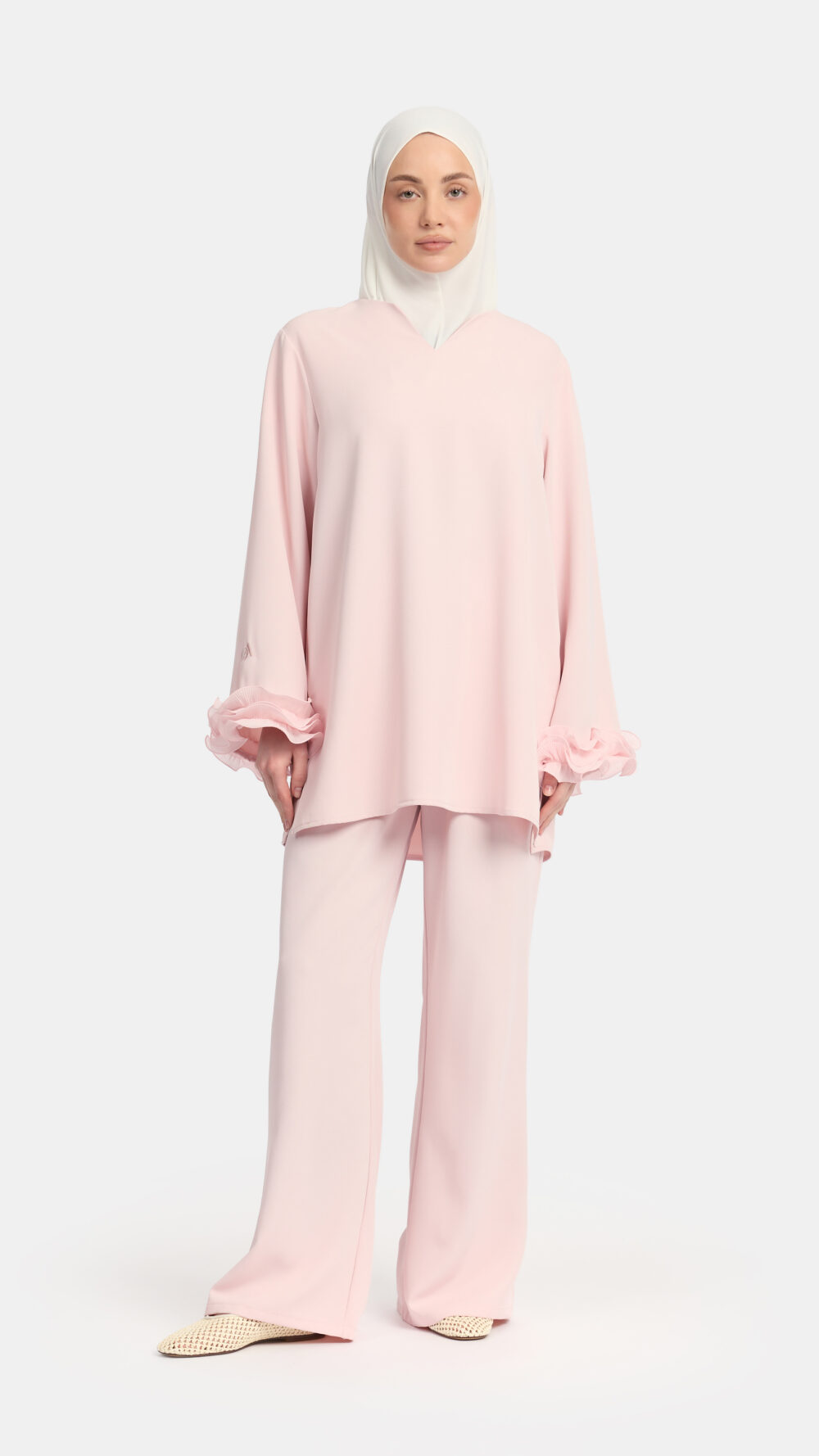 Wrinkle chiffon twinset Powder Pink