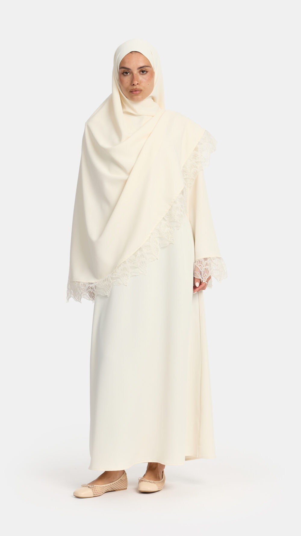 Leaf lace abaya Cream - Afbeelding 2