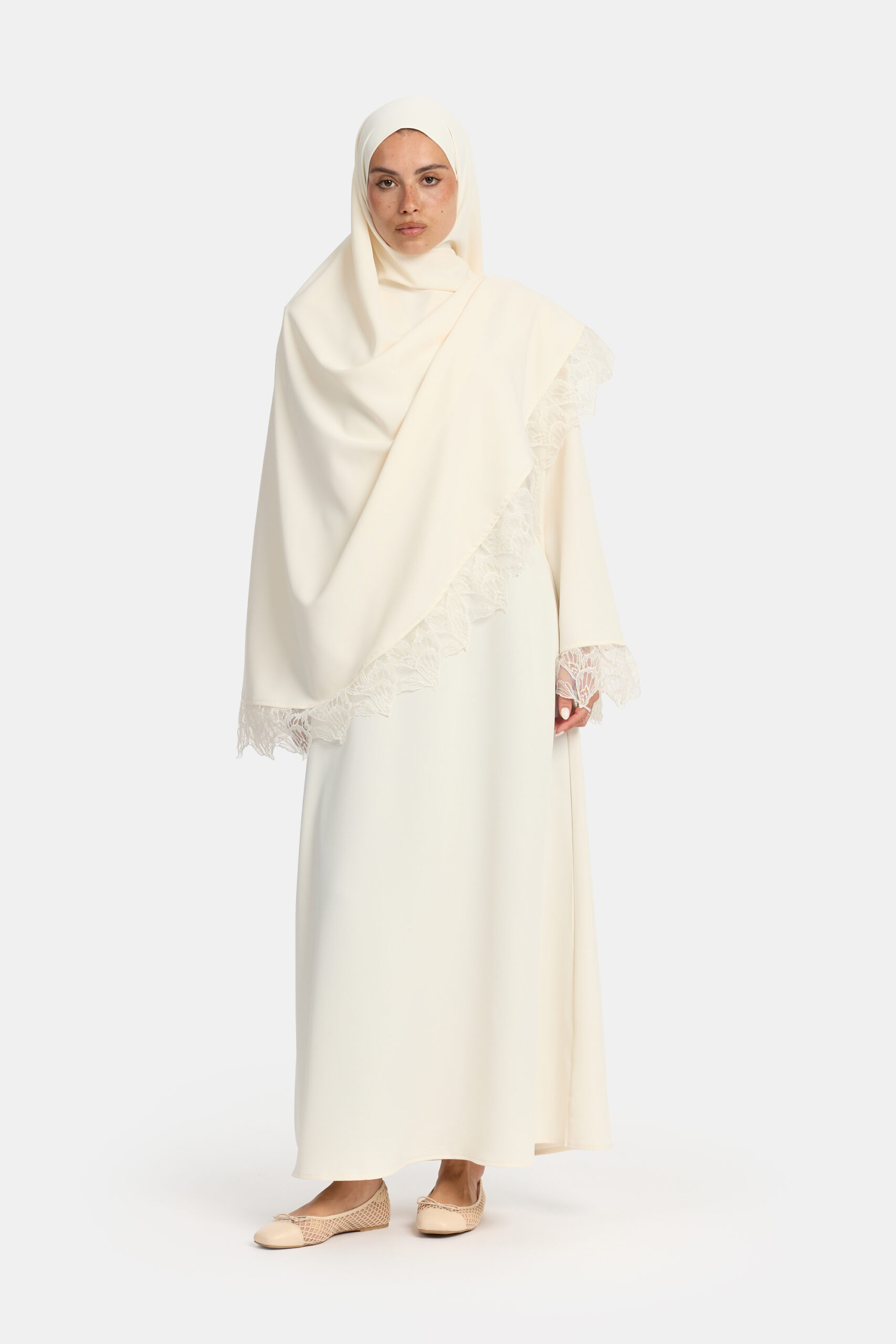 Leaf lace abaya Cream - Afbeelding 2