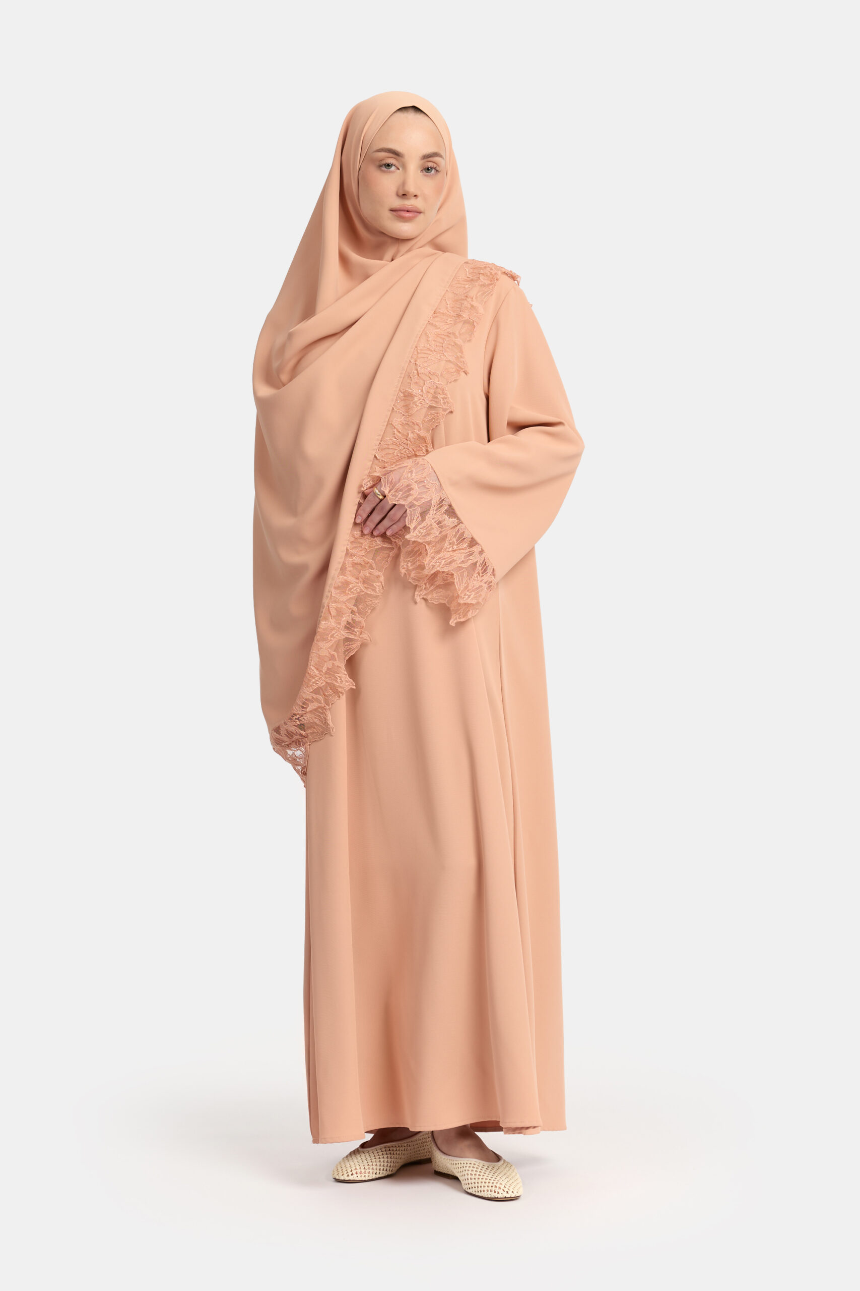 Leaf lace abaya Earthy Orange - Afbeelding 2