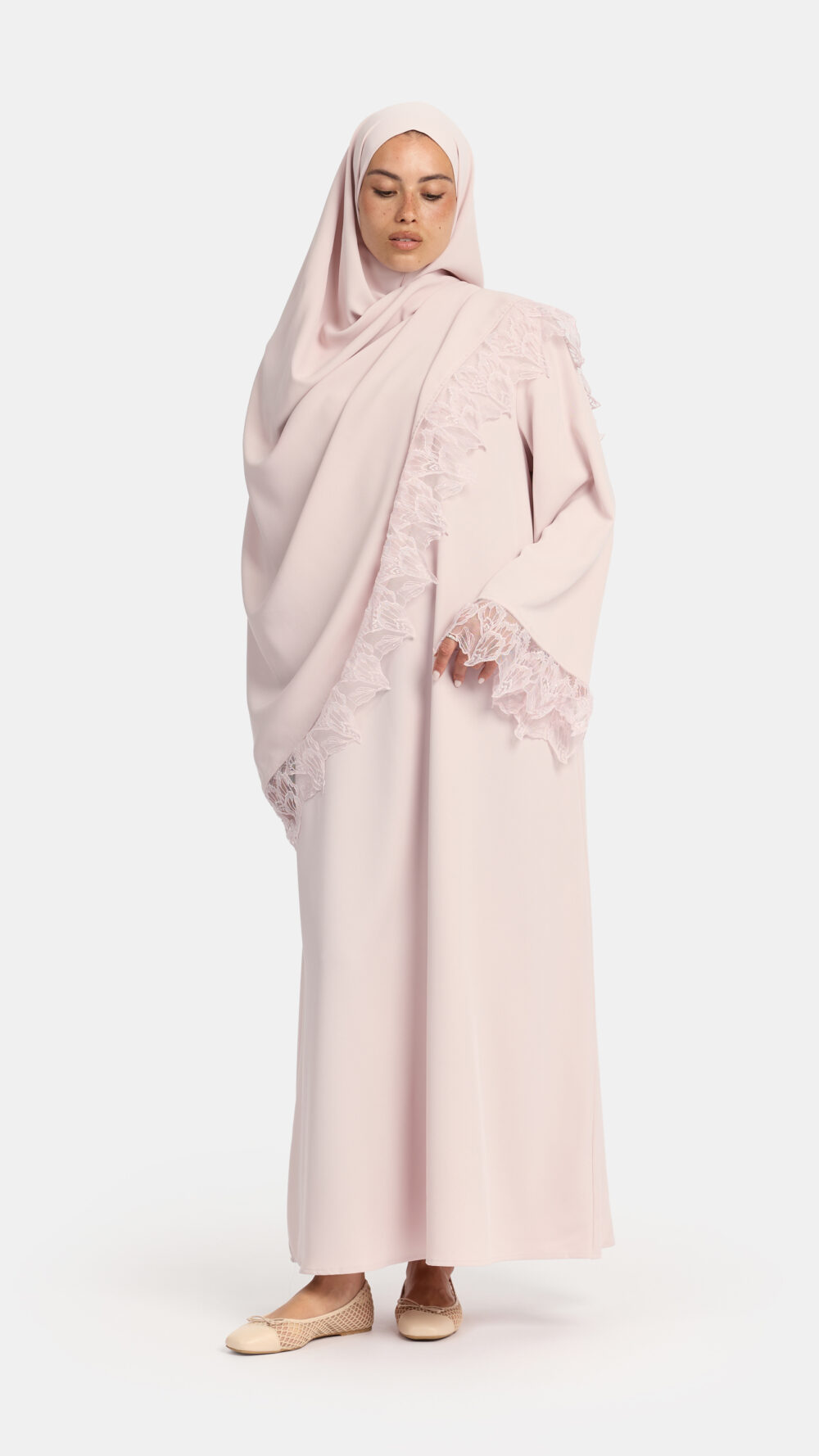 Leaf lace abaya Lilac Blush