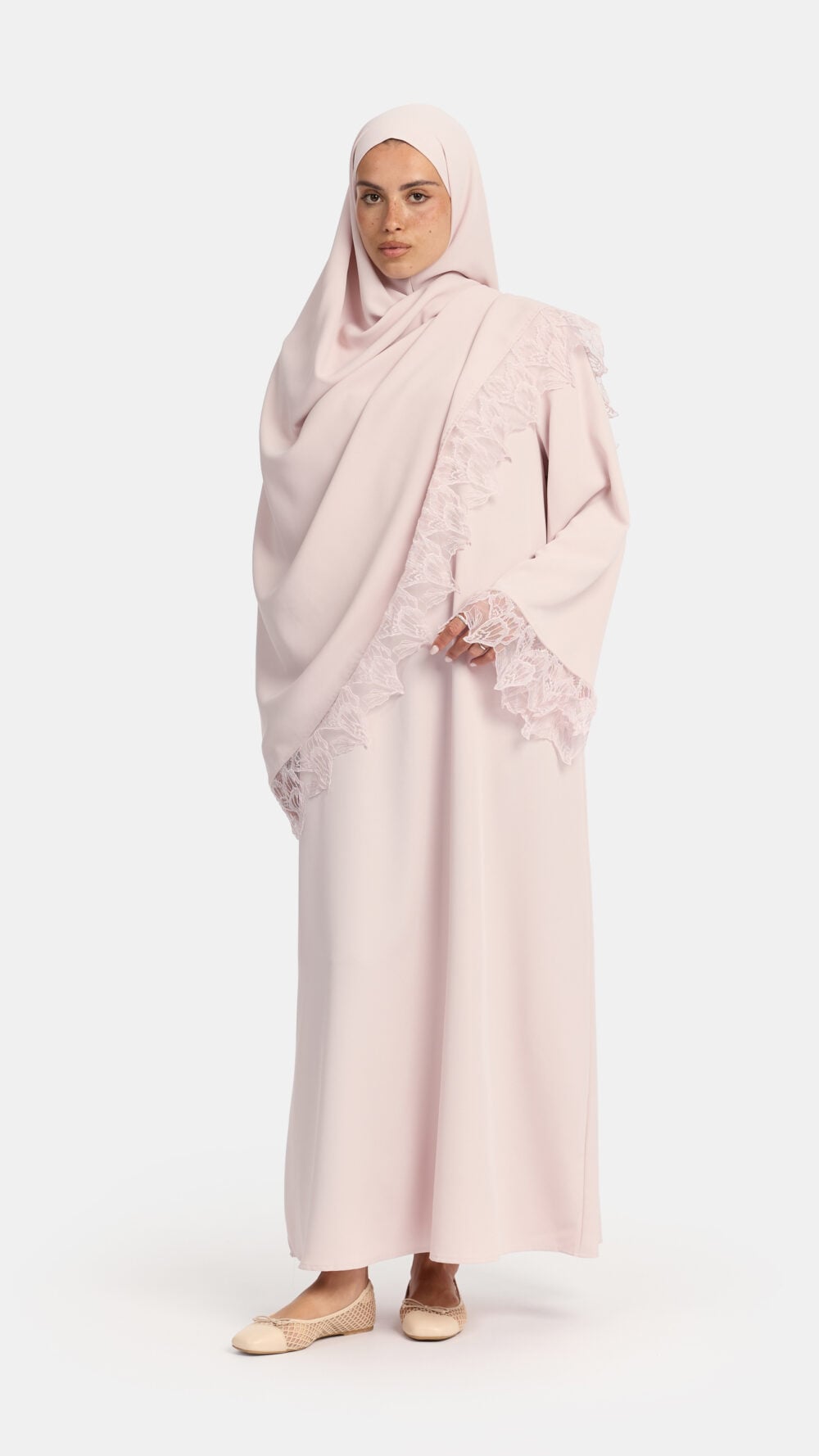 Leaf lace abaya Lilac Blush - Afbeelding 3