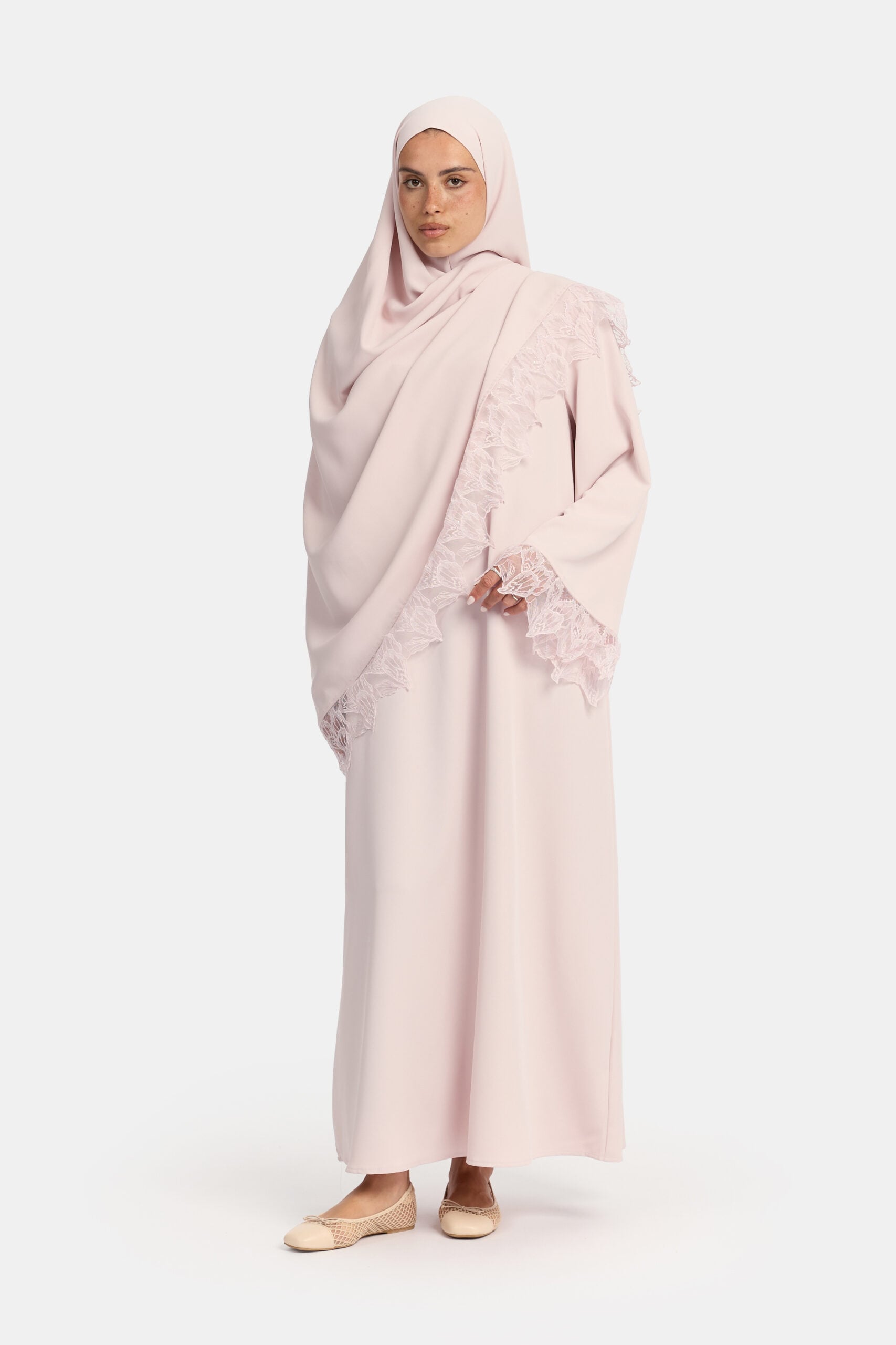 Leaf lace abaya Lilac Blush - Afbeelding 3
