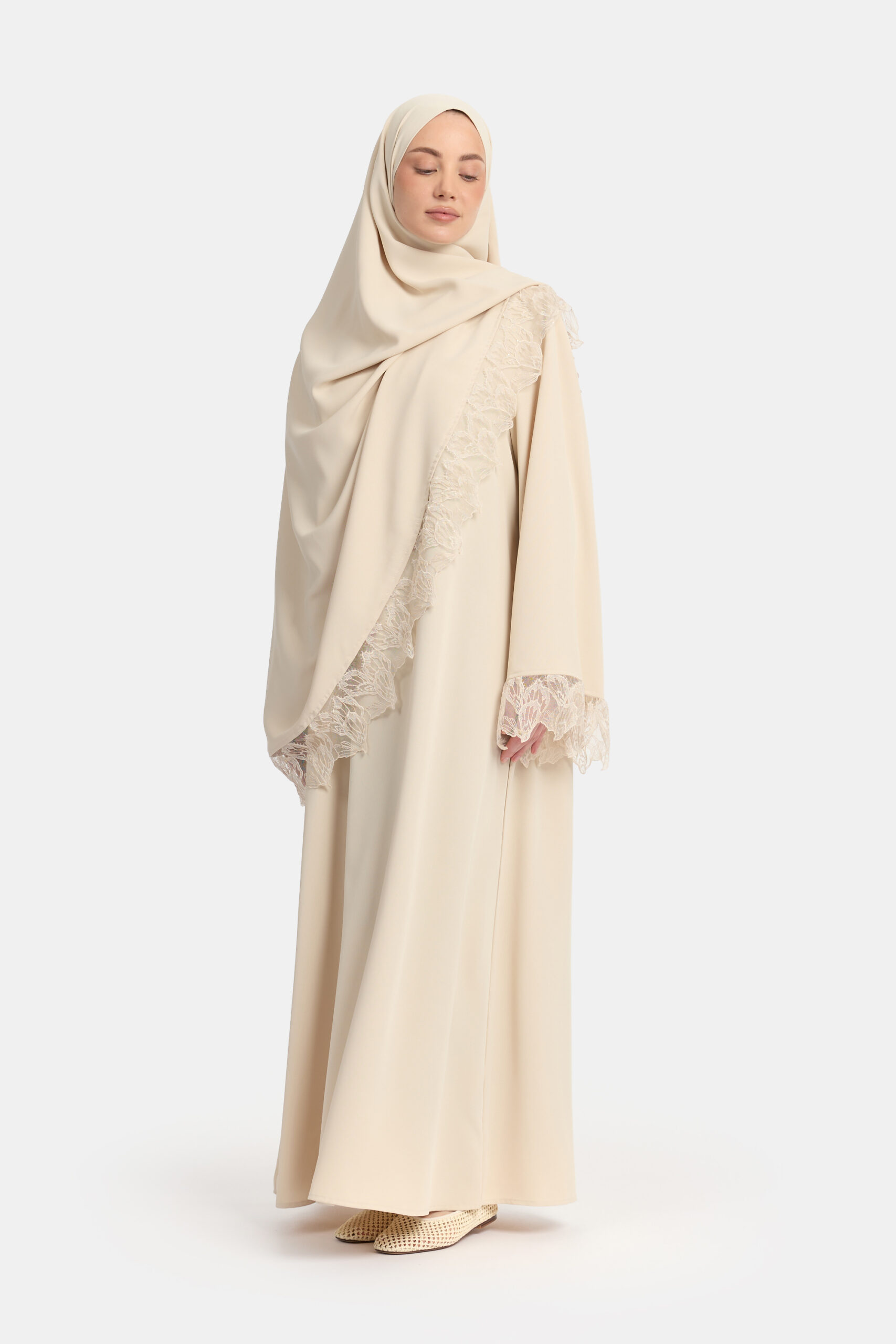 Leaf lace abaya Oat