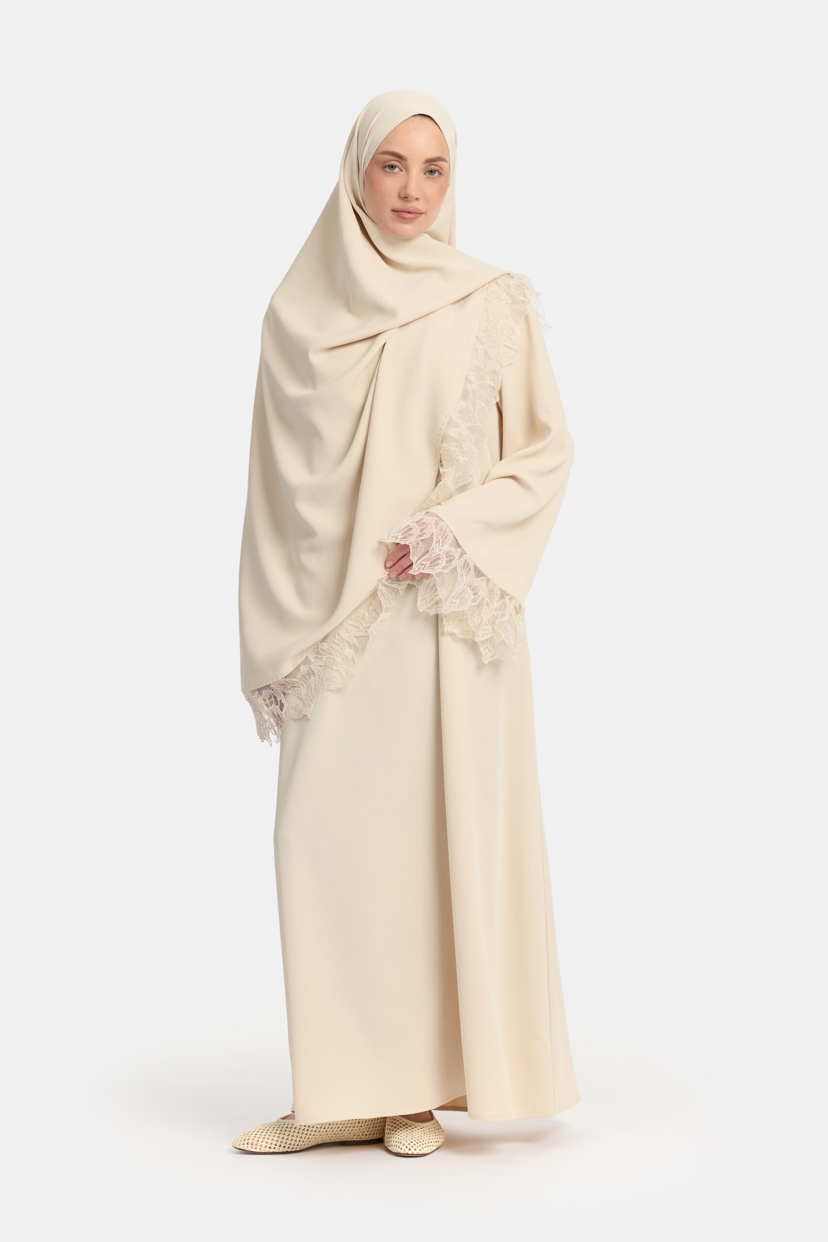 Leaf lace abaya Oat - Afbeelding 2