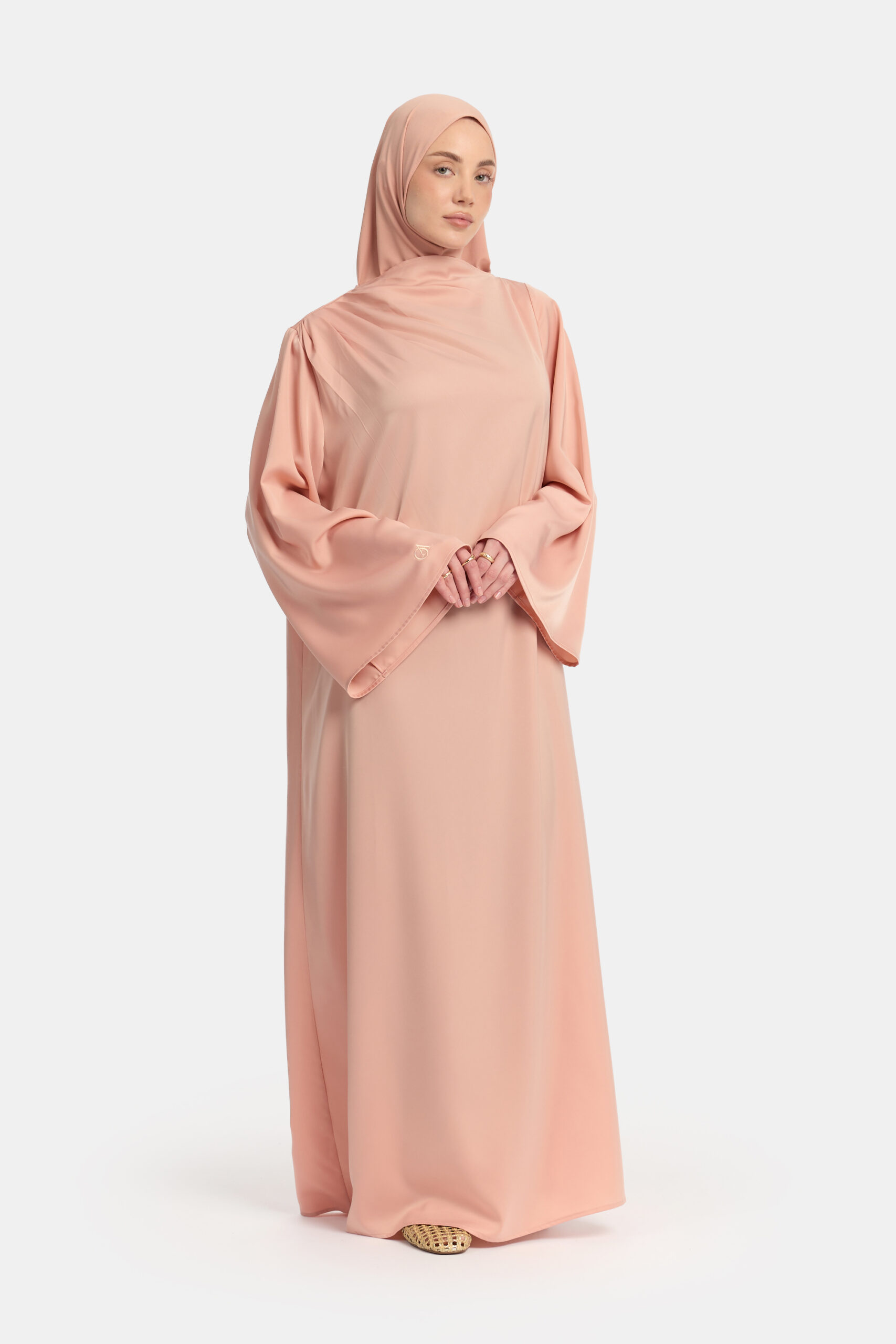 Asymmetric satin abaya Salmon - Afbeelding 2
