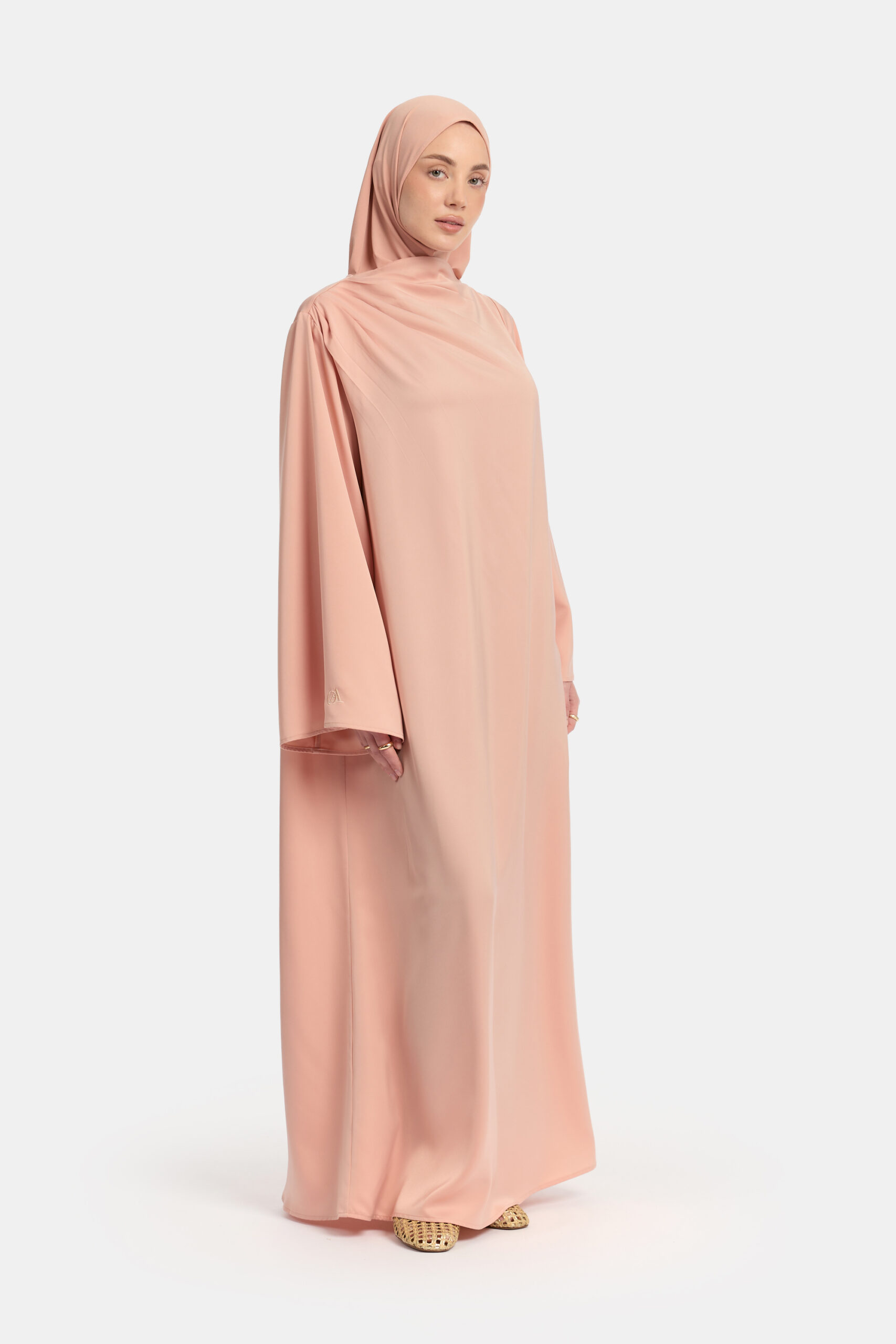 Asymmetric satin abaya Salmon