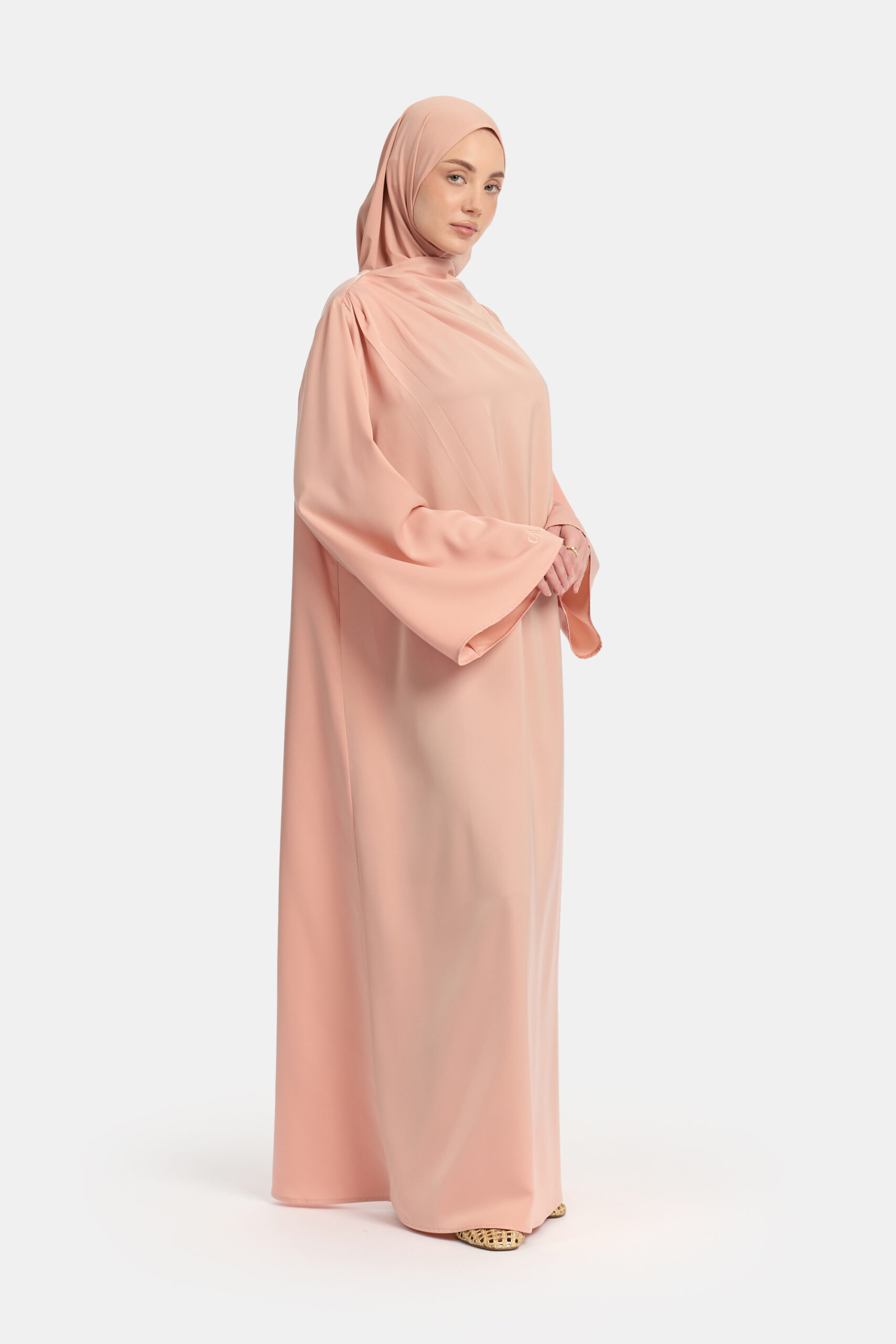 Asymmetric satin abaya Salmon - Afbeelding 3
