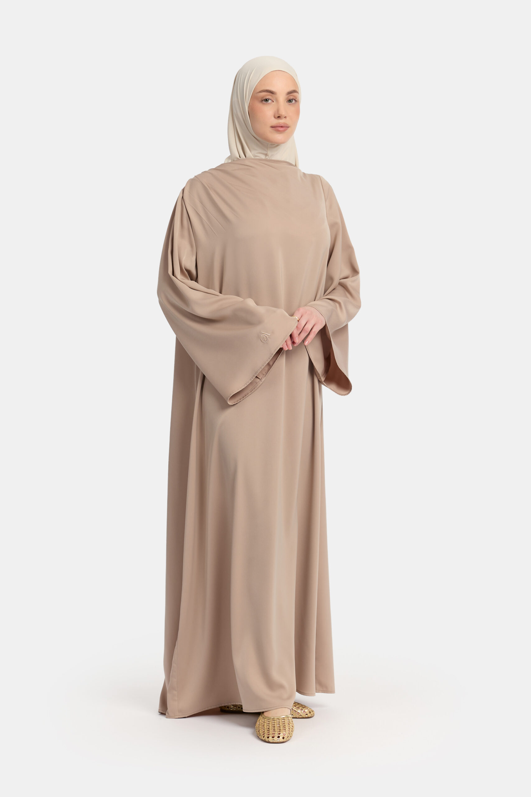 Asymmetric satin abaya Beige Taupe - Afbeelding 2