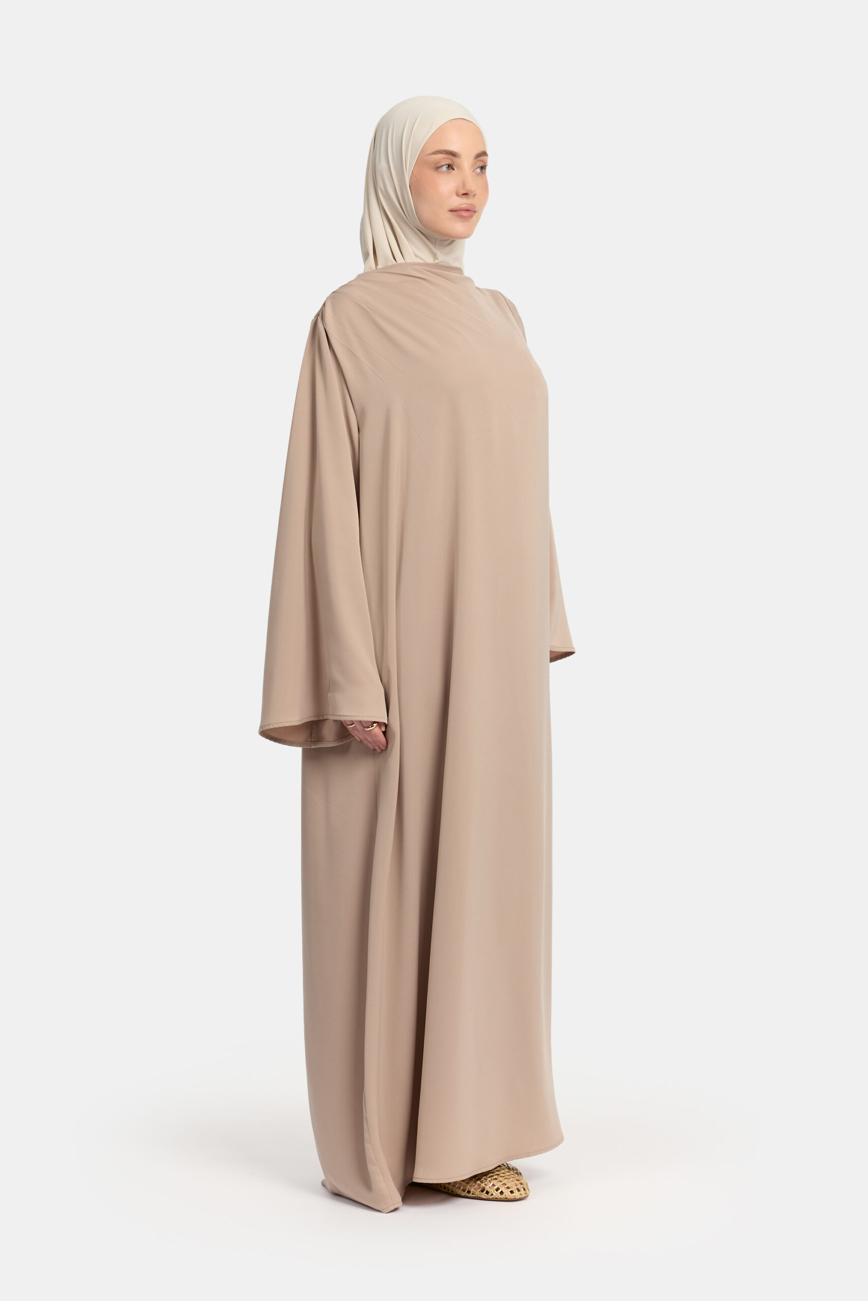 Asymmetric satin abaya Beige Taupe