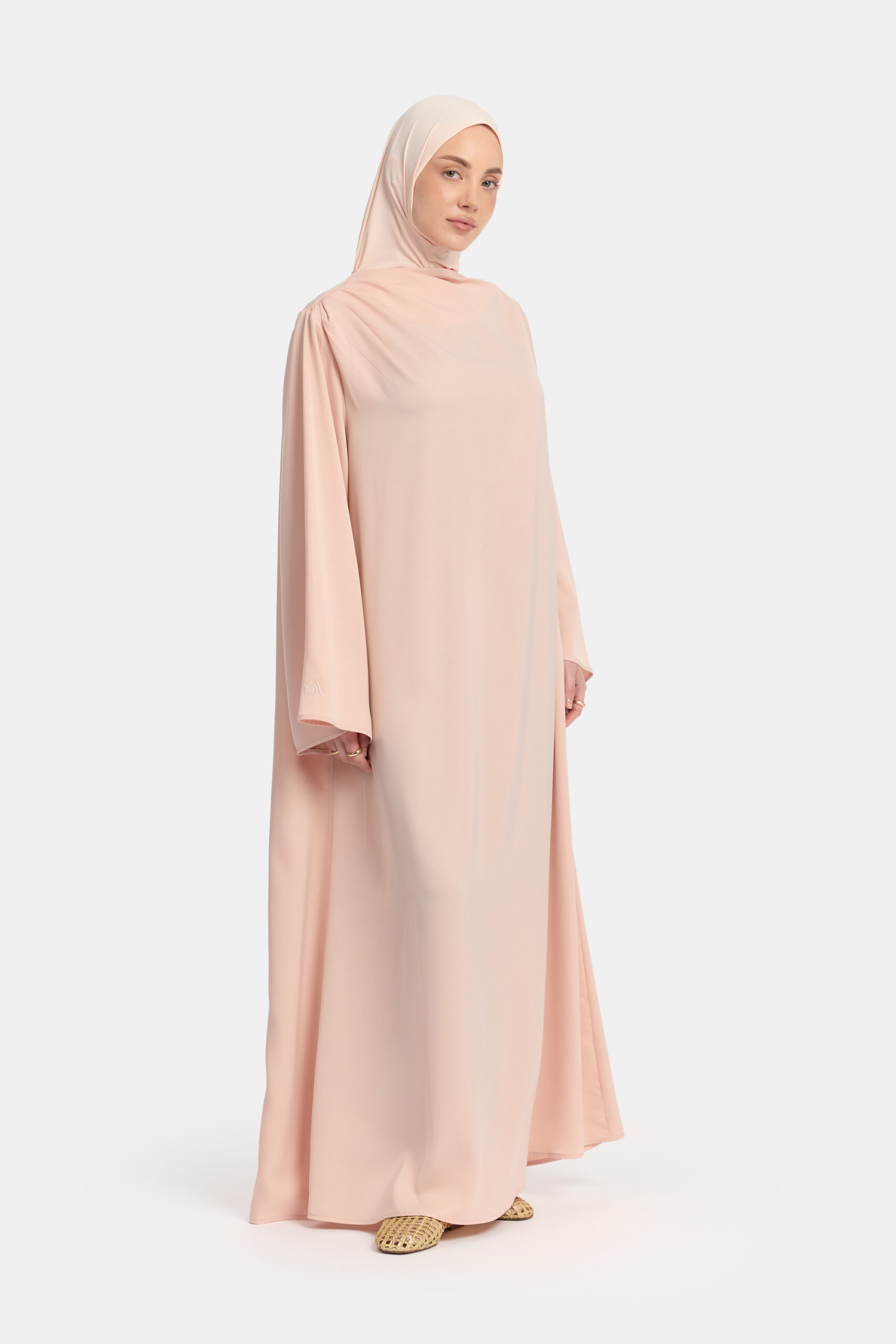 Asymmetric satin abaya Cream Pink - Afbeelding 2