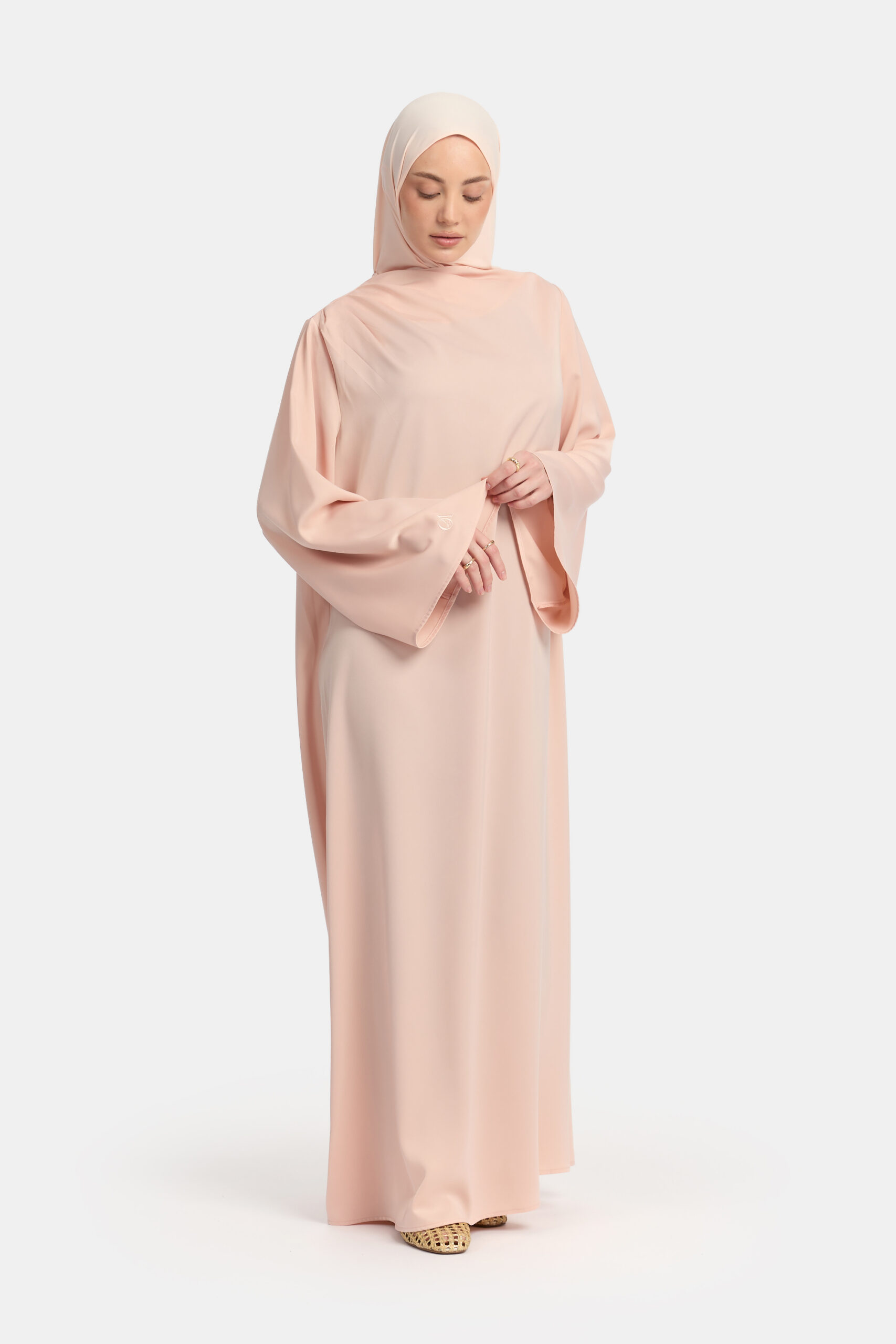 Asymmetric satin abaya Cream Pink - Afbeelding 3