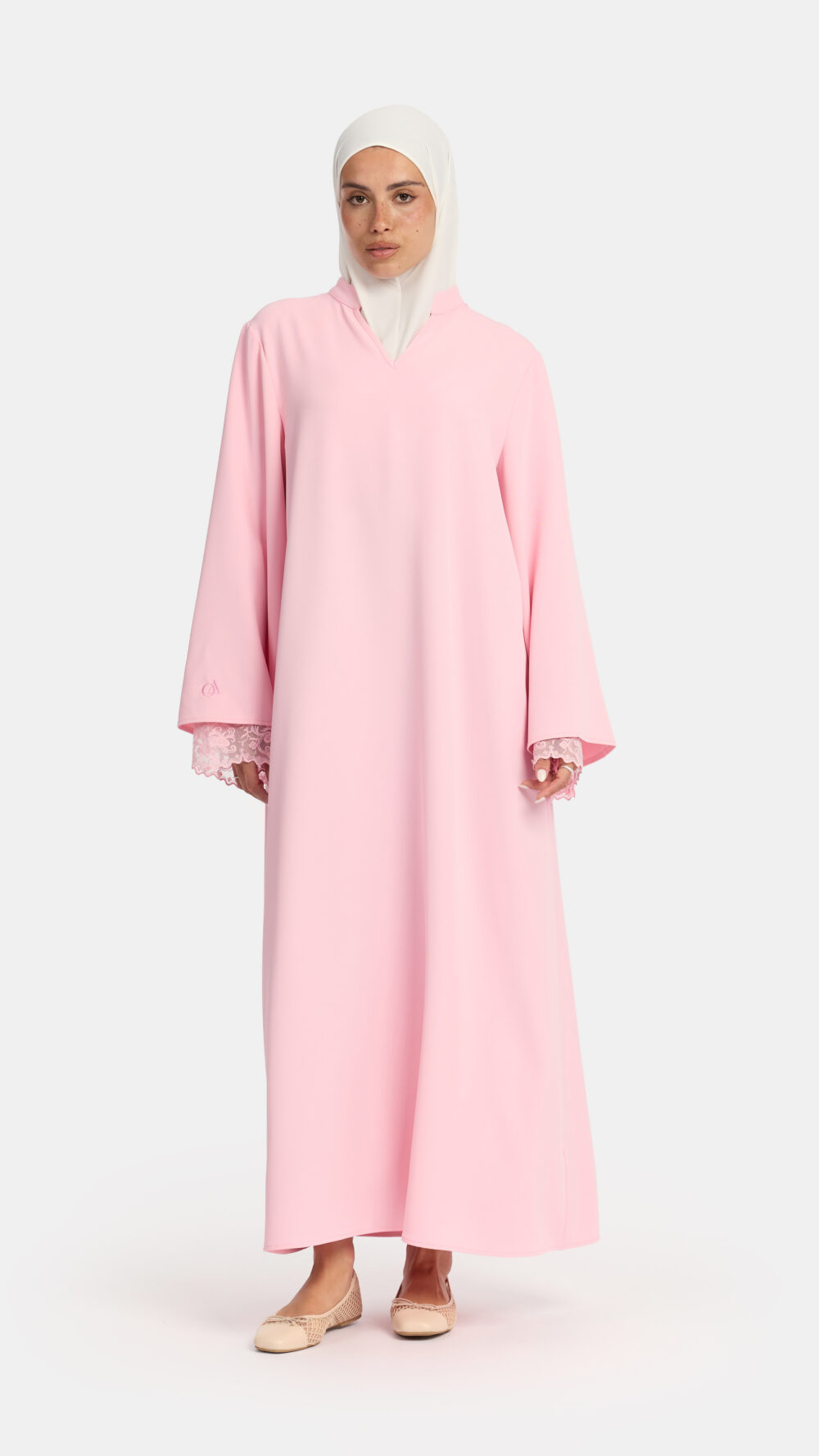 Double lace sleeve abaya Dark Pink