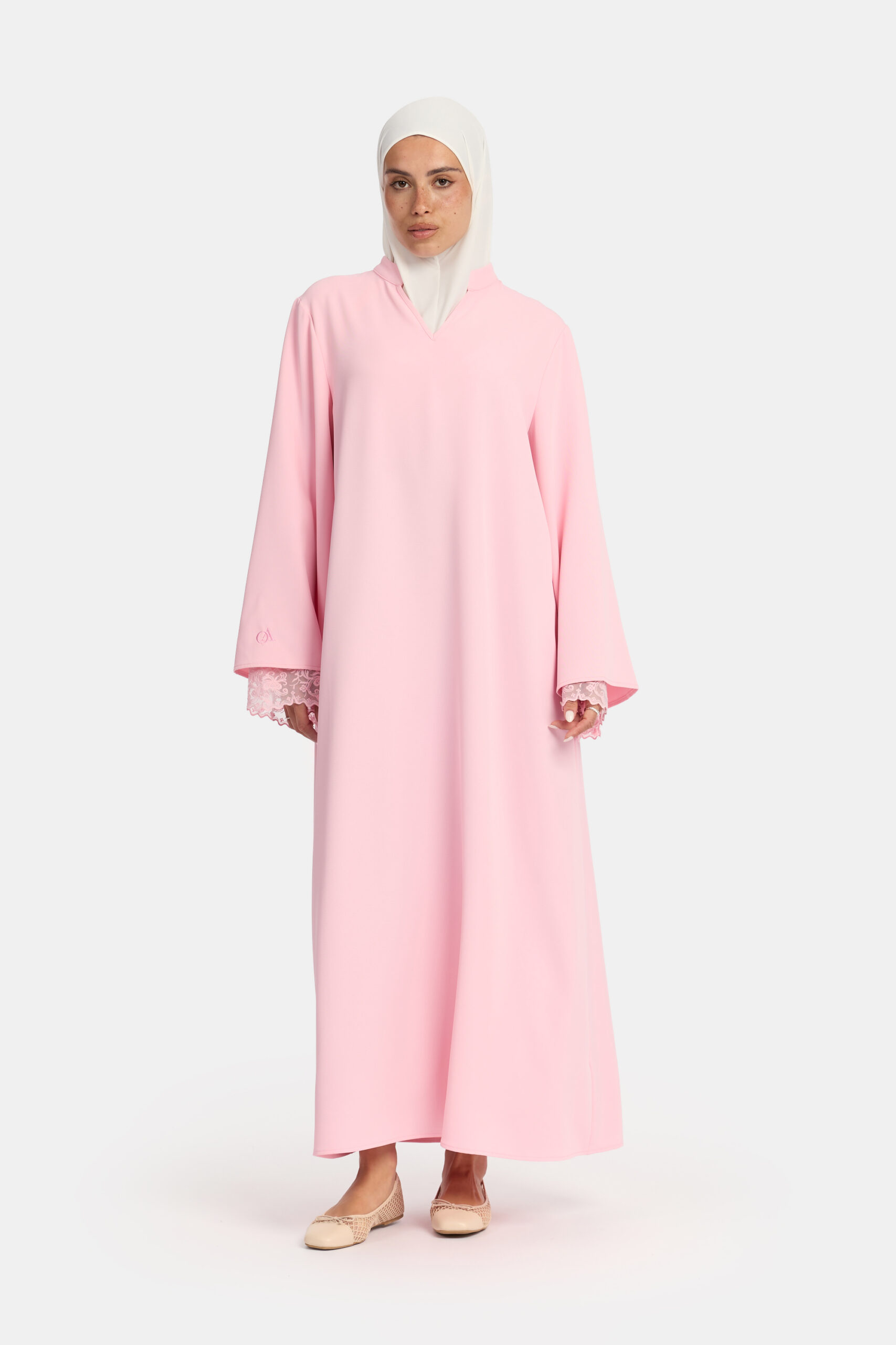 Double lace sleeve abaya Dark Pink