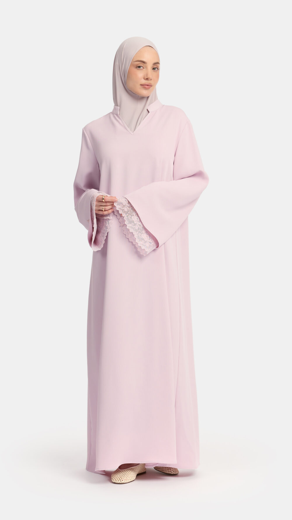 Double lace sleeve abaya Lilac