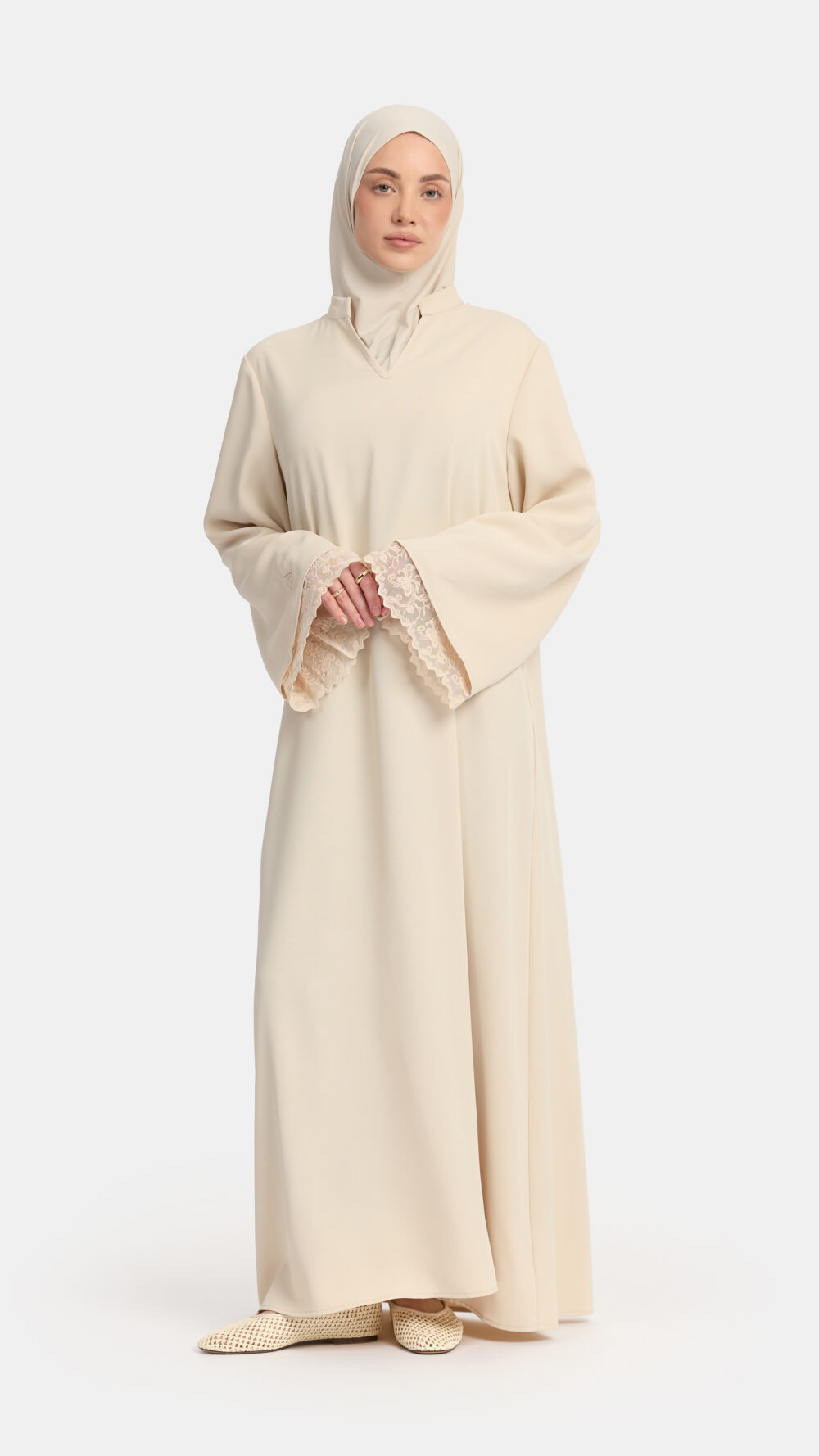 Double lace sleeve abaya Oat