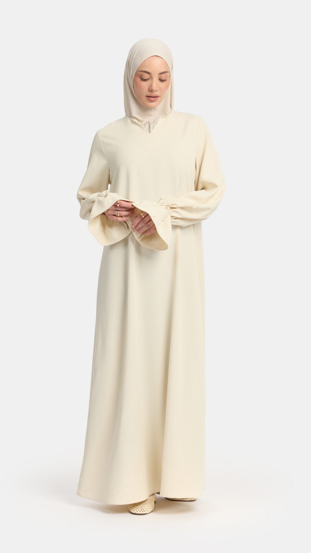 Embroidery abaya Double Cream