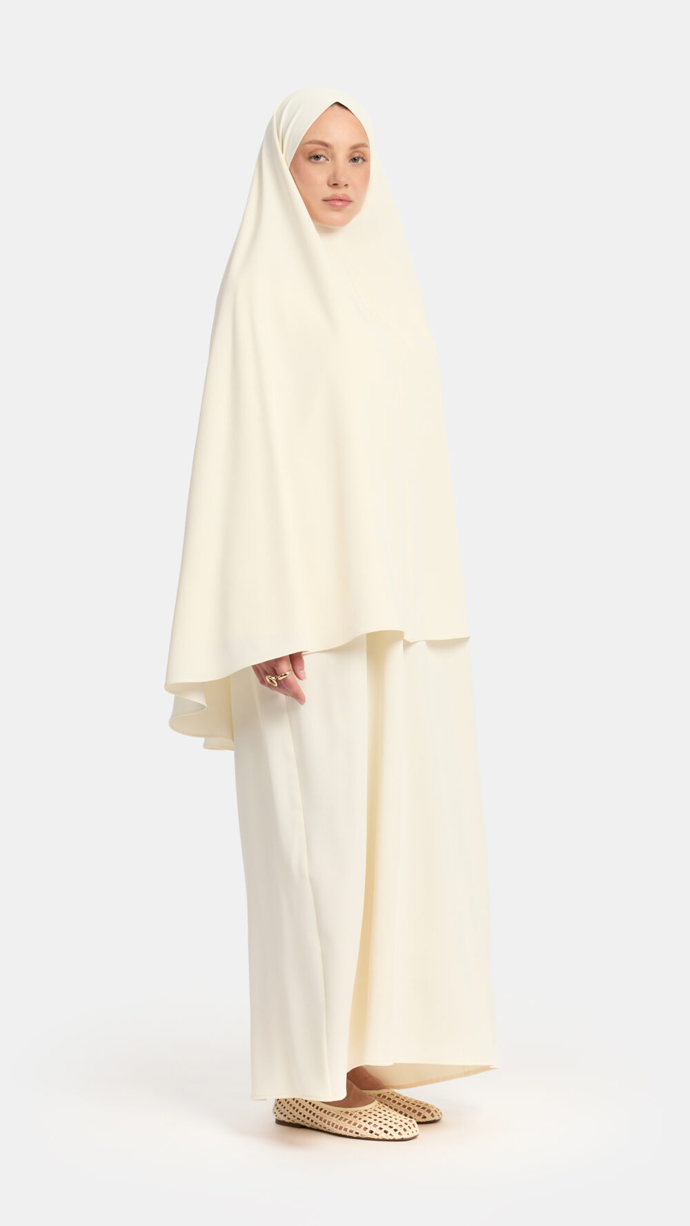Khimar Cream (Double lace sleeve)