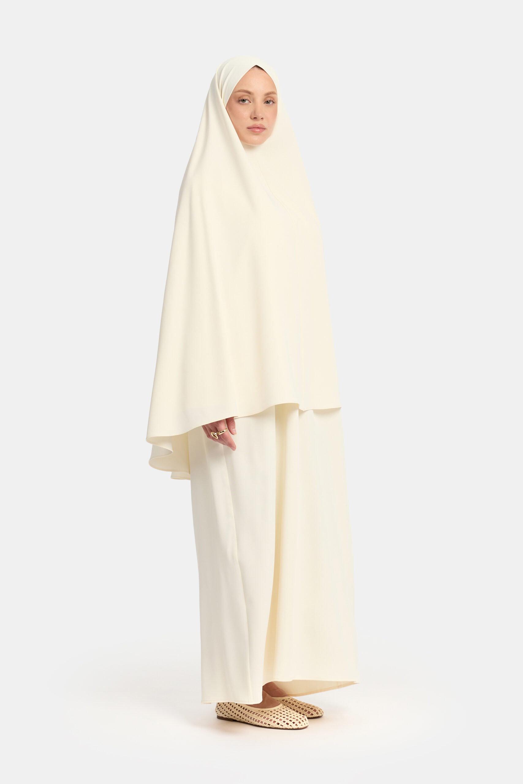 Khimar Cream (Double lace sleeve)
