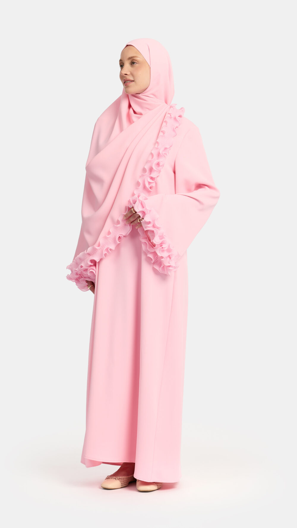 Wrinkle chiffon abaya Dark Pink