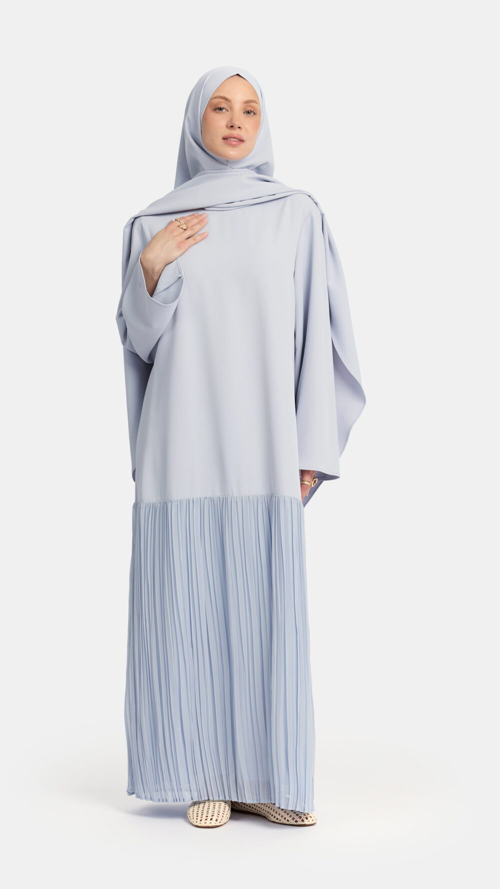 Pleated skirt abaya Soft Blue - Afbeelding 2