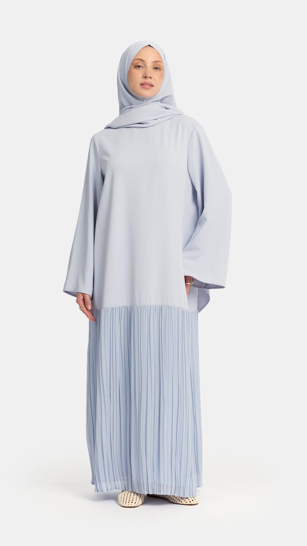 Pleated skirt abaya Soft Blue