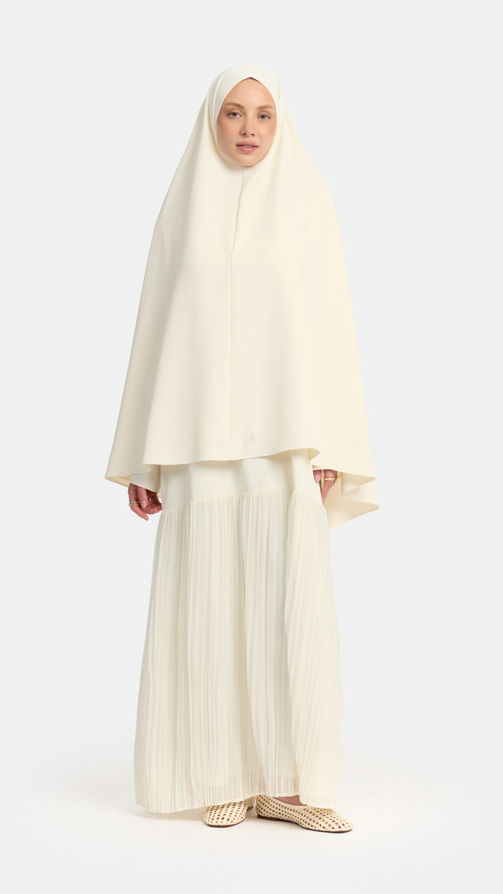 Khimar Cream (Pleated skirt)
