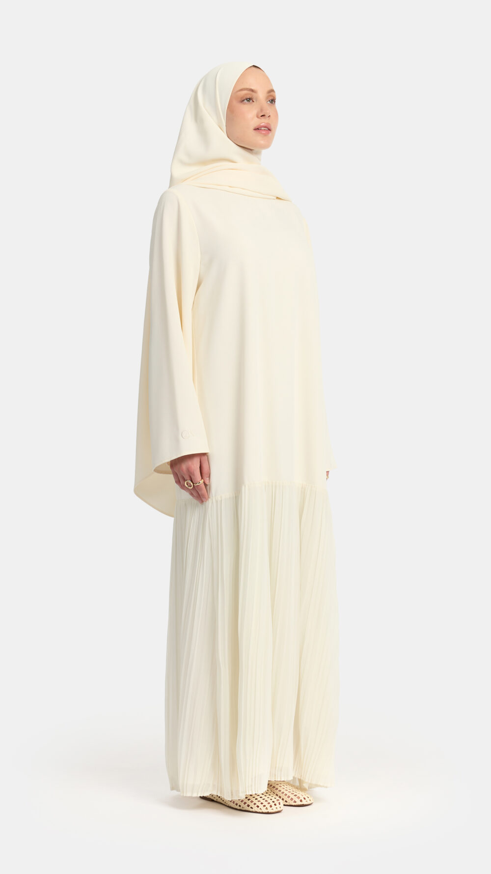 Pleated skirt abaya Cream - Afbeelding 2