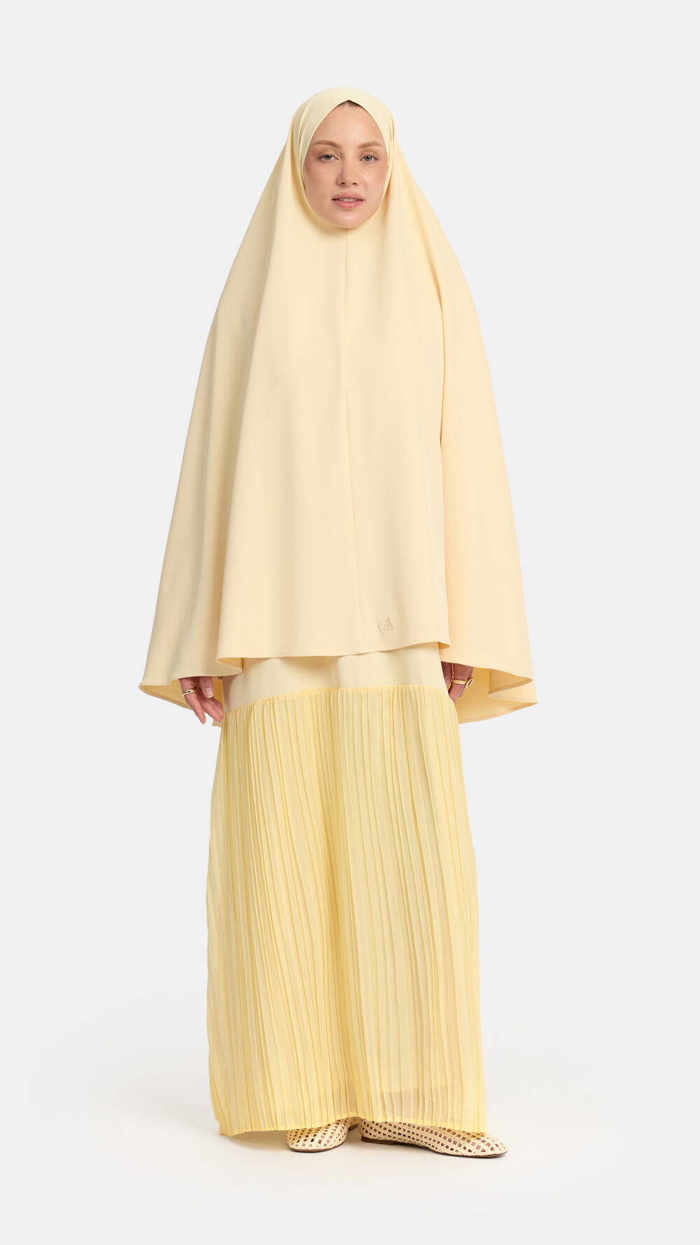 Khimar Pastel Yellow (Pleated skirt)
