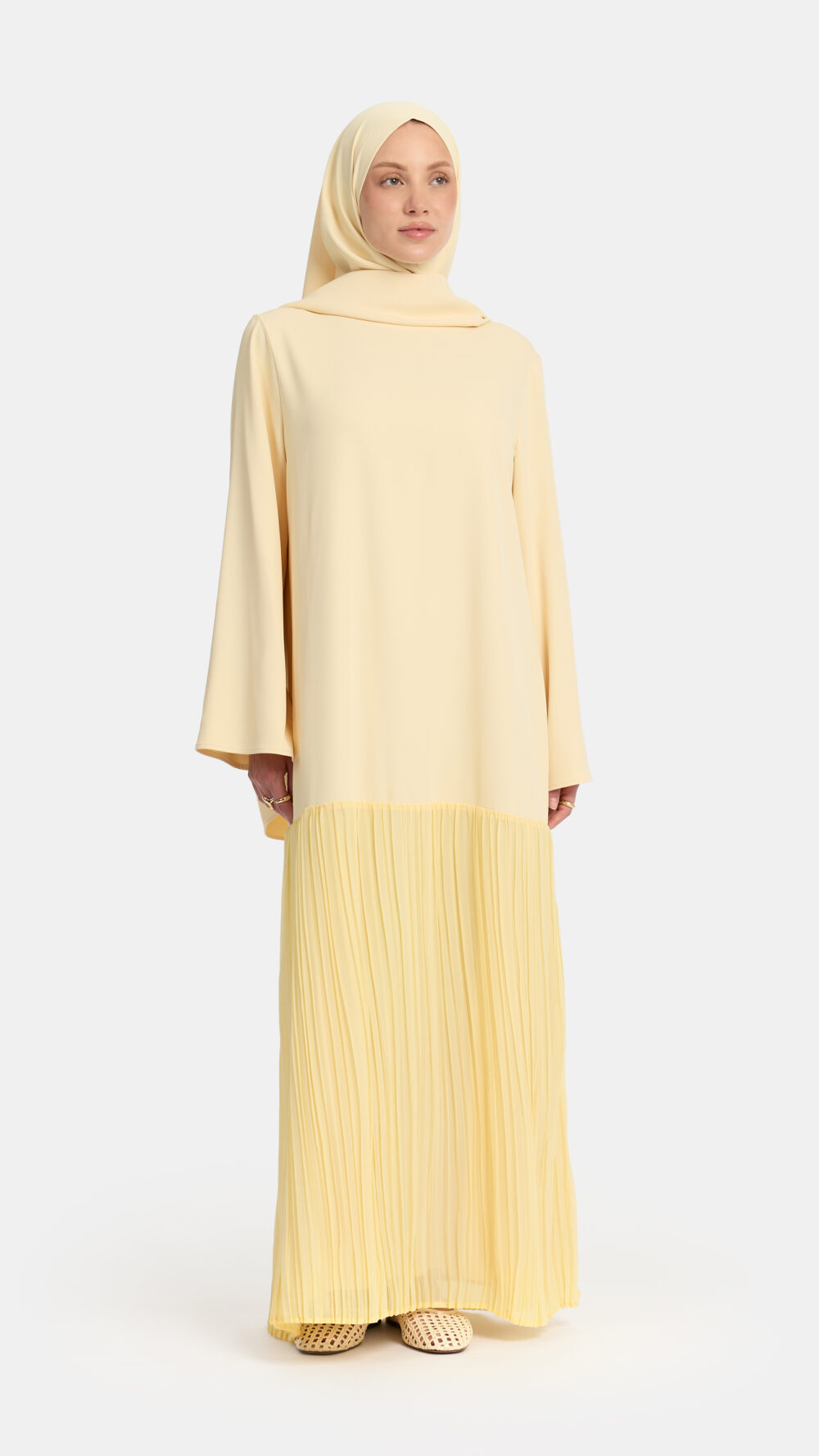 Pleated skirt abaya Pastel Yellow - Afbeelding 2