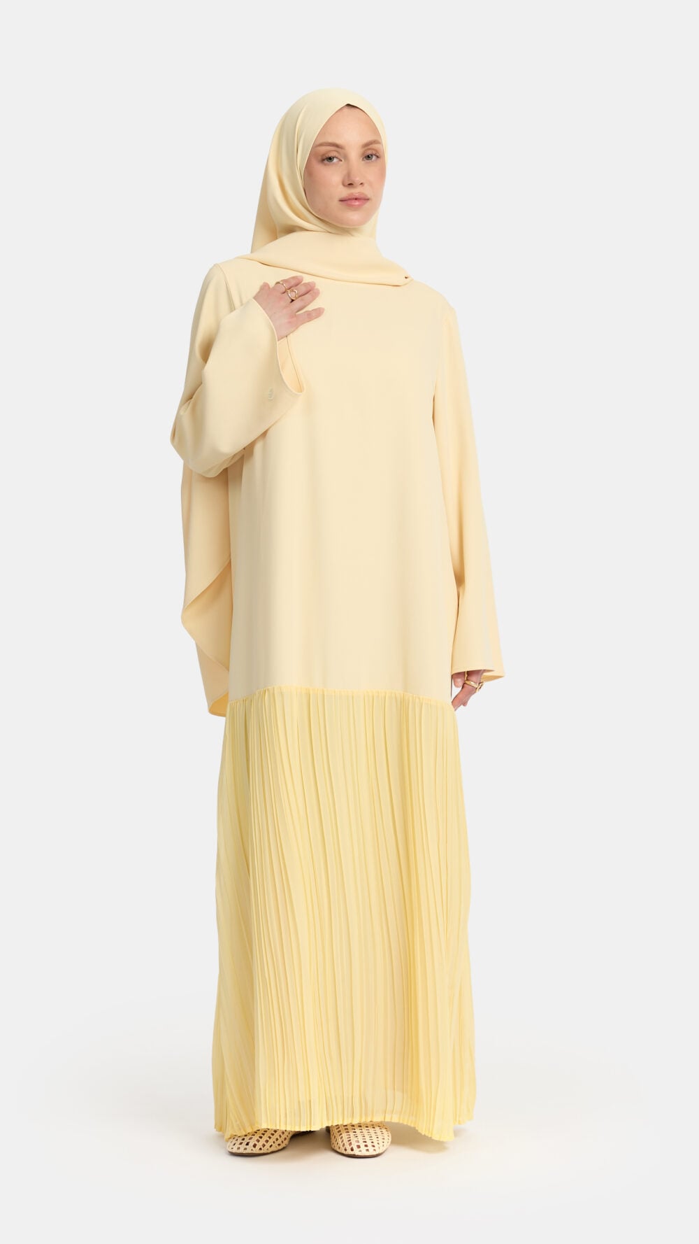 Pleated skirt abaya Pastel Yellow