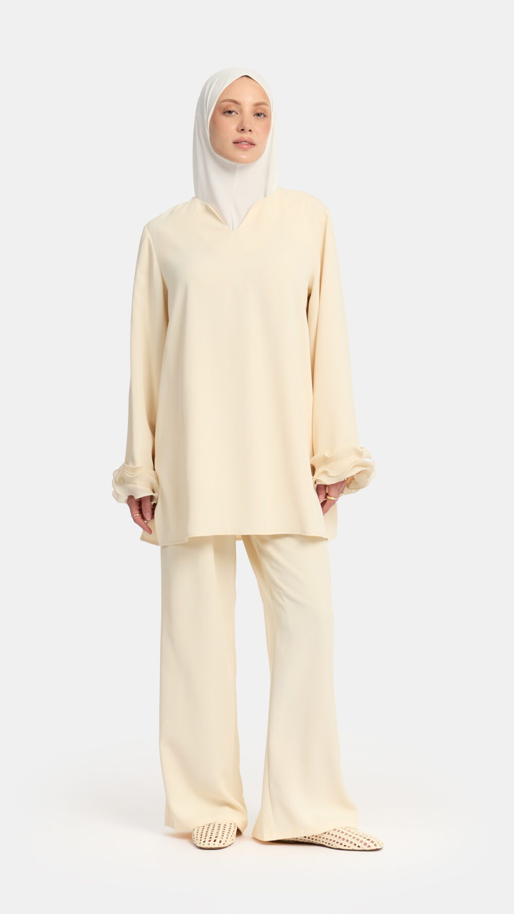 Wrinkle chiffon twinset Butter Cream - Afbeelding 3