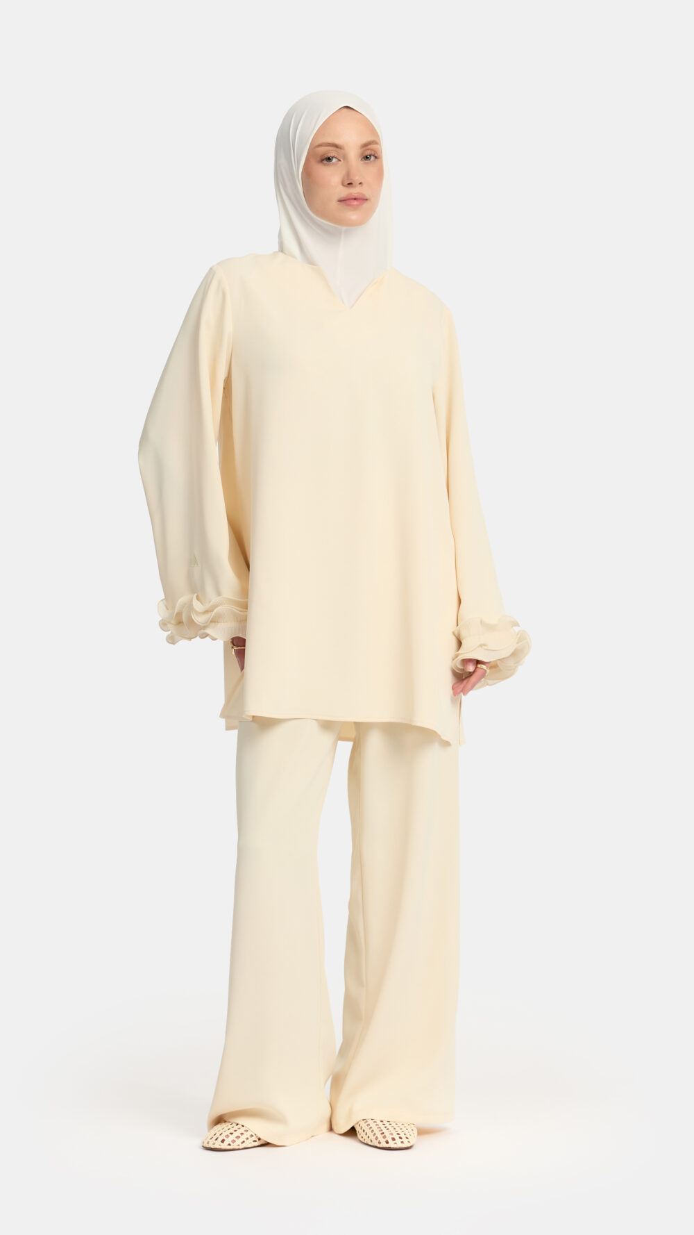 Wrinkle chiffon twinset Butter Cream - Afbeelding 2
