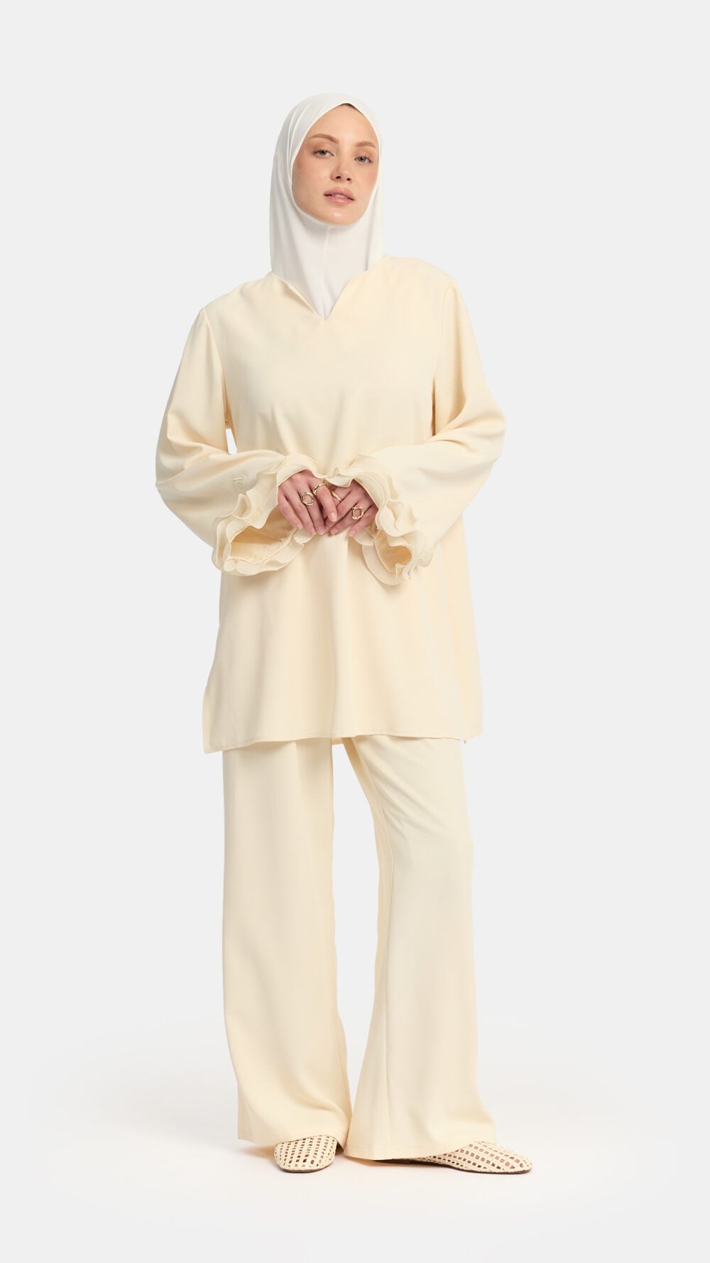 Wrinkle chiffon twinset Butter Cream