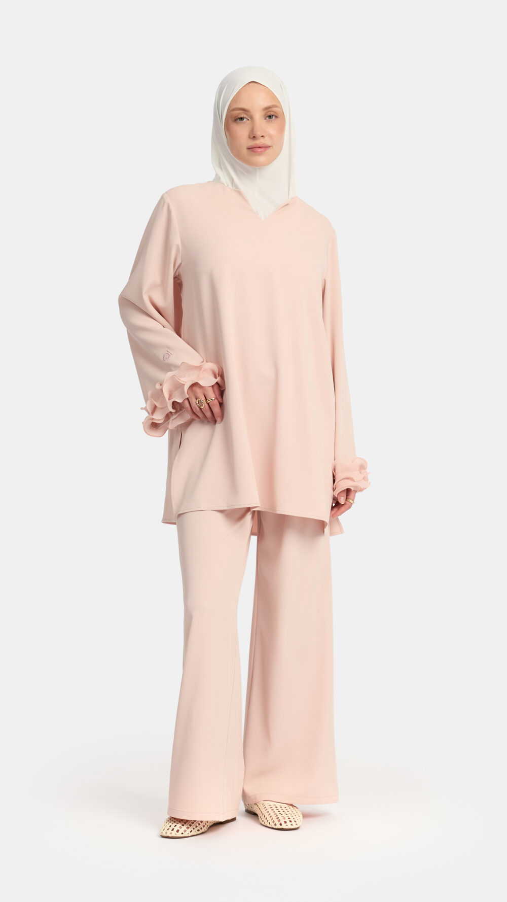 Wrinkle chiffon twinset Baby Blush