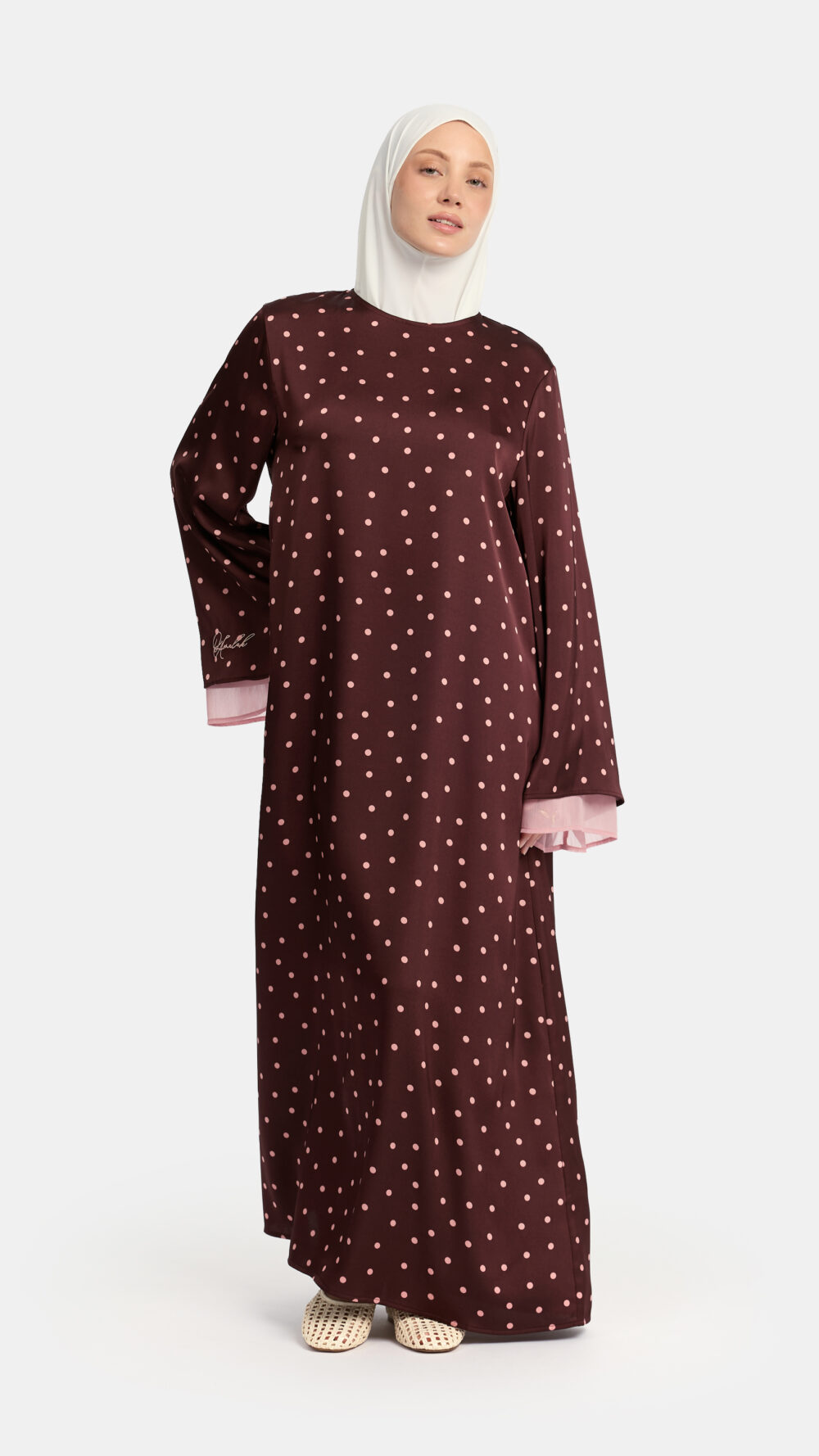 Soft dot Double sleeve abaya Brown - Afbeelding 2