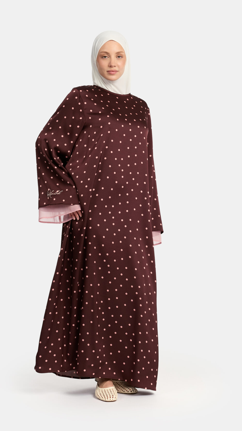 Soft dot Double sleeve abaya Brown - Afbeelding 3
