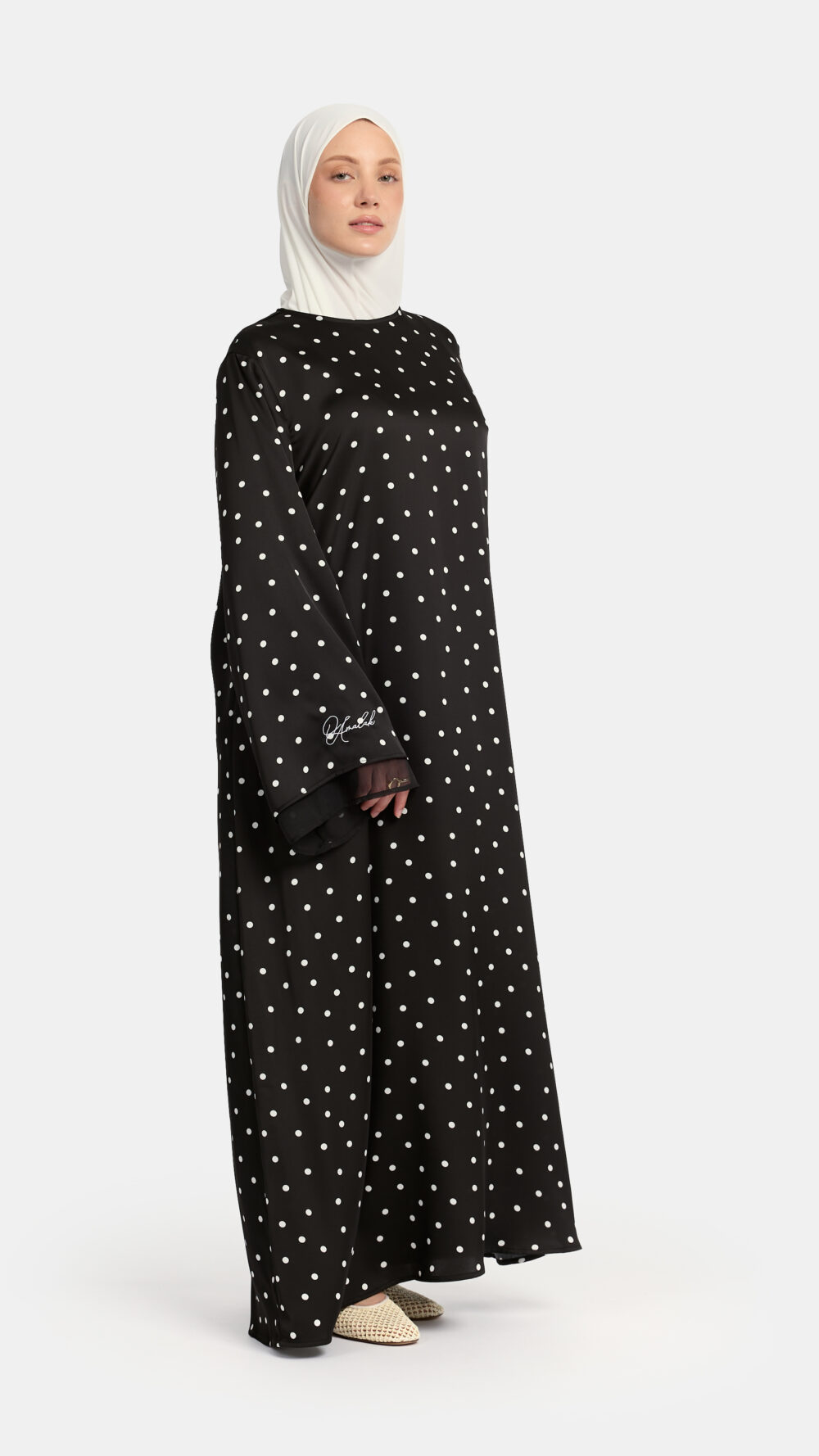 Soft dot Double sleeve abaya Black - Afbeelding 3